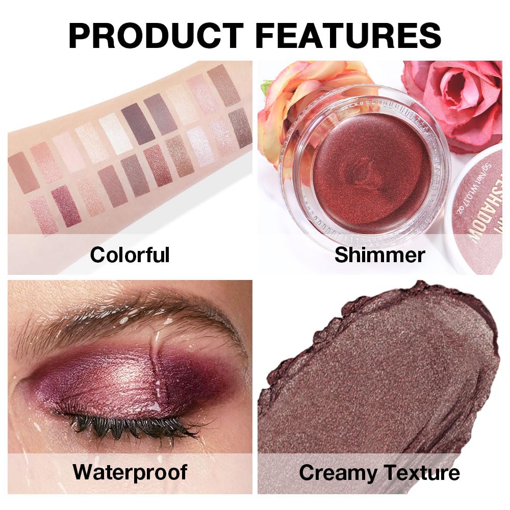 Kaely Single Cream Eyeshadow Pot, Taupe Shimmer Eye Shadow for Older Women High Pigmented Waterproof, Natural Eyeshadow Palette Makeup Brightener, sombras en crema para ojos, Blendable, R04