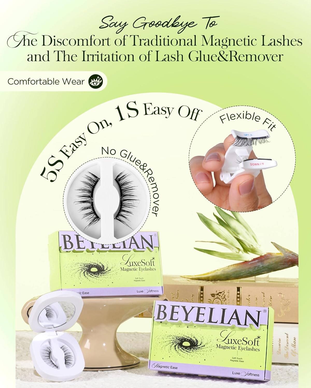 BEYELIAN Magnetic Eyelashes with Applicator Kit, Reusable Natural Look False Lashes, No Glue Needed Soft Magnetic Lashes for Eye MAC-101 (Lightweight & Comfortable)