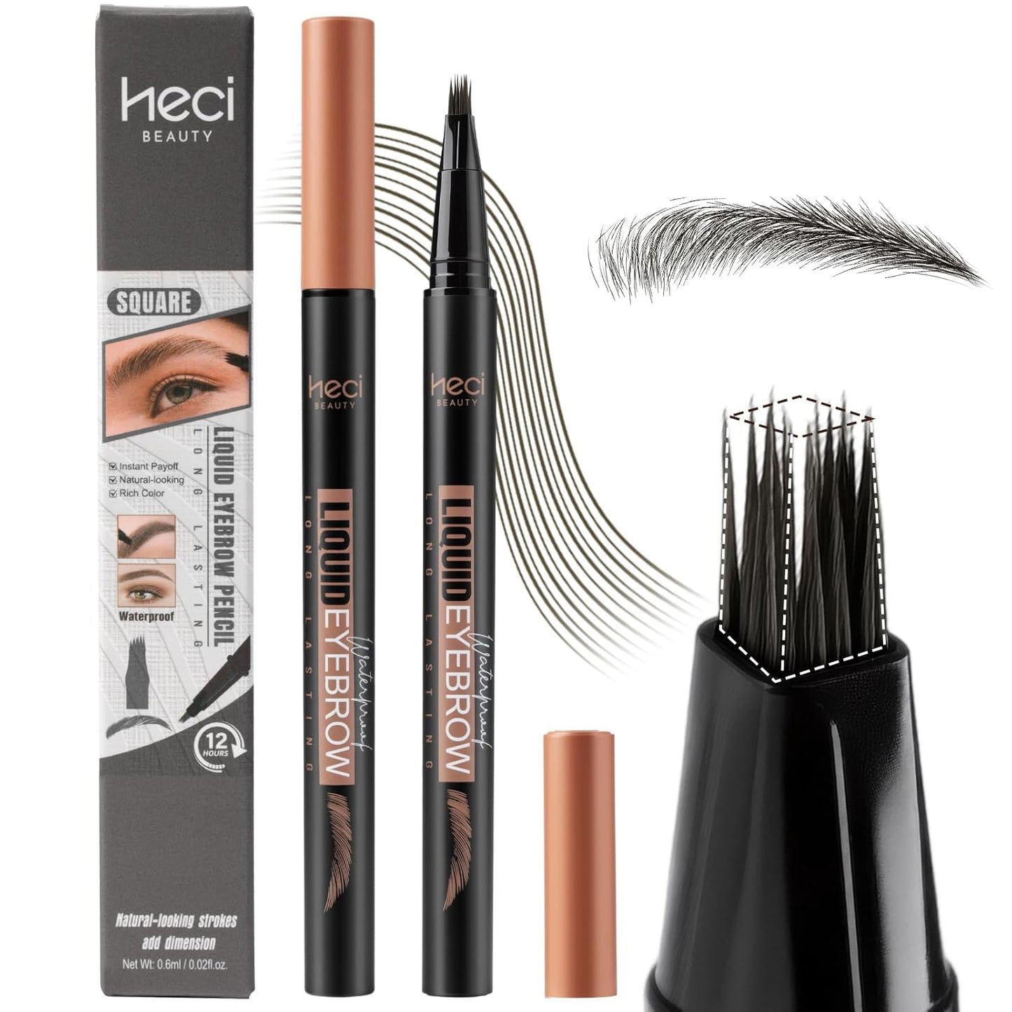 Microblading Eyebrow Pen - Waterproof Liquid Eyebrow Pencil with Angled Eyebrow Brush, Shapes & Fills Hair-Like Looking Brows, Lasts All-Day,Eye brow Pencil for Women and Girls Makeup,Soft Black