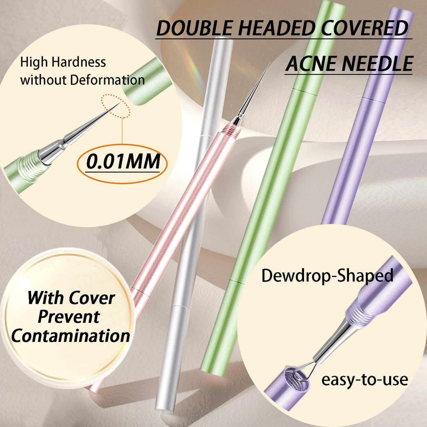 2-in-1 Professional Stainless Steel Acne Removal Needle, Whitehead & Blackhead Remover Tool, Pimples Comedone Extractor Removal Tool, Double Ended Needle with Cap Removal for Nose Face Tools(Sliver)