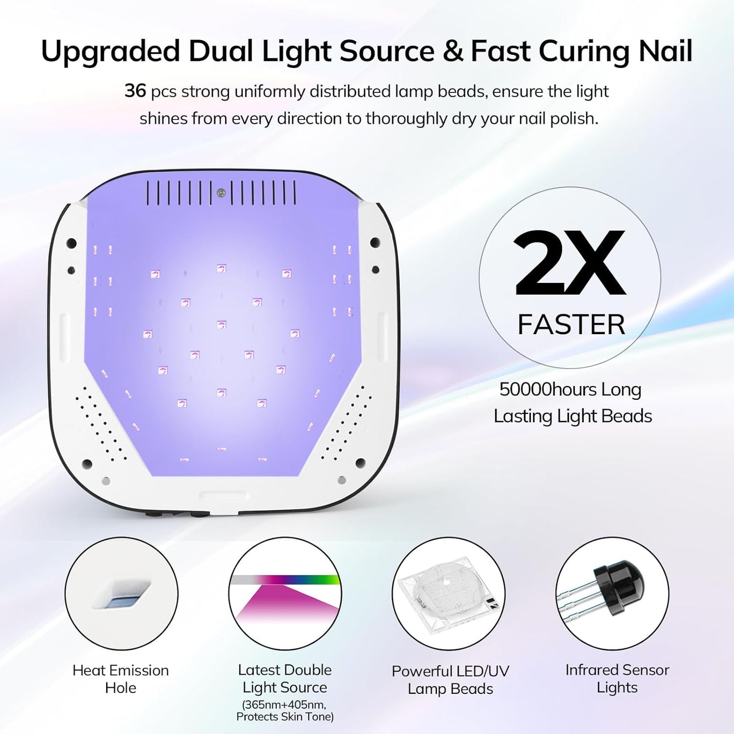 UV Light for Nails, Lavinda UV Nail Lamp 54W Rechargeable Nail Dryer Gel Polish Light with Large Touch Display, Professional Fast Curing Lamp with 4 Timer Setting Auto Sensor for Salon & Home