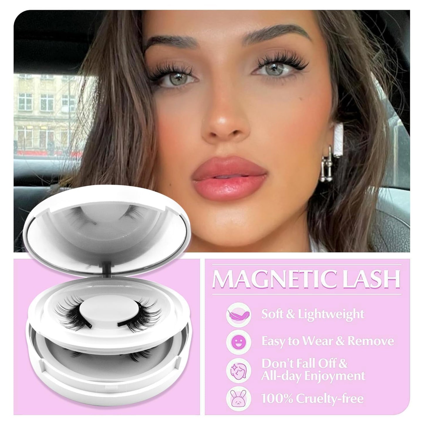 Ginani Magnetic Lashes,Magnetic Eyelashes with Applicator,2025 New Reusable Magnetic Lashes Natural Look No Glue or Liner Needed(Camellia+Natural+Iris)