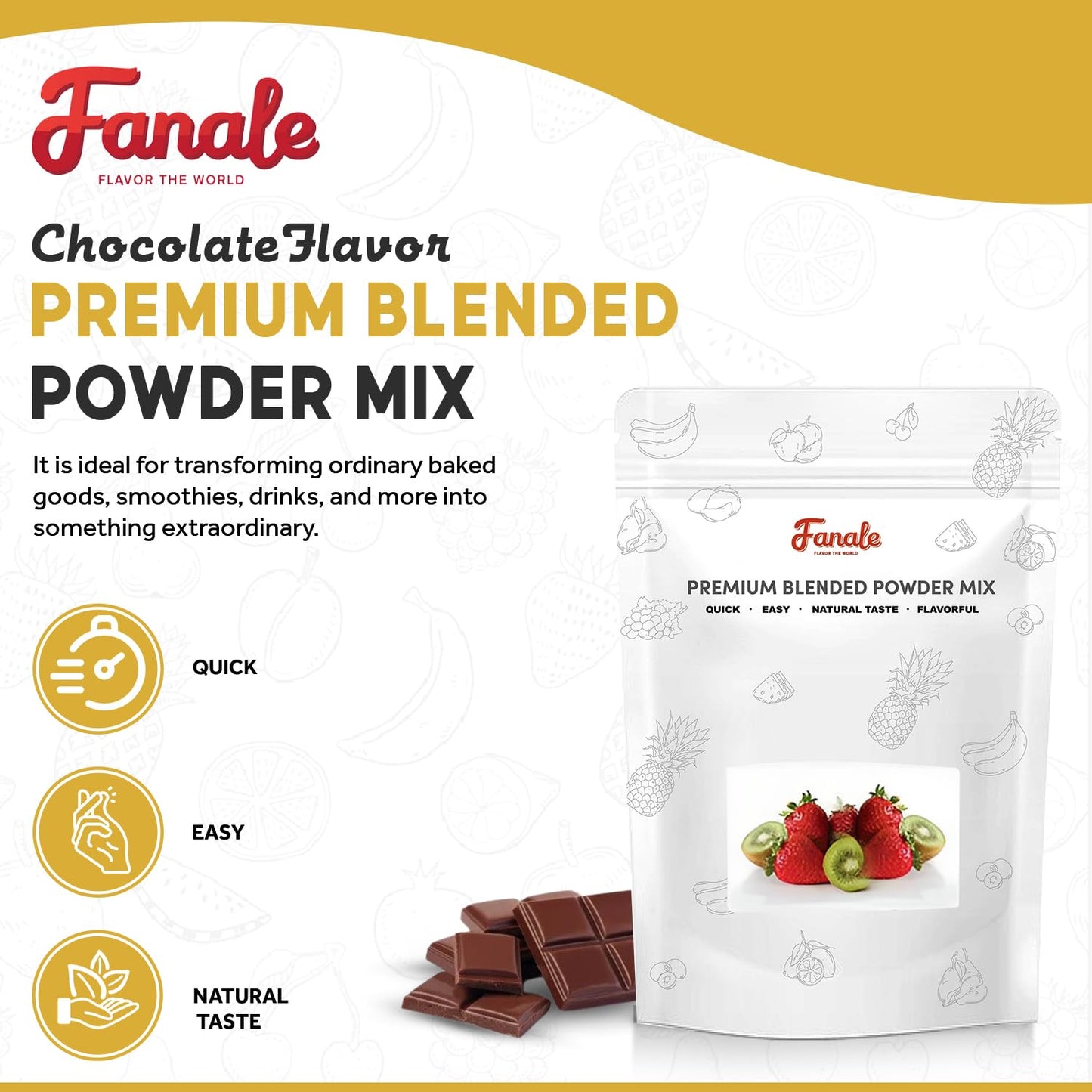 Fanale Premium Chocolate Bubble Tea Flavoring Powder | Perfect for Baking, Smoothies, Desserts and Drinks | Instant Flavoring Powder for Boba Milk Tea- 2.2 Pounds (Pack of 20).