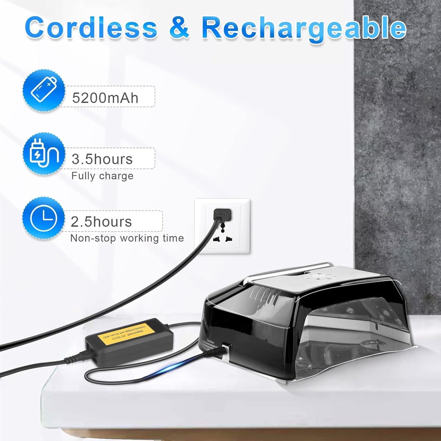 72W Professional UV Led Nail Lamp,Cordless Nail Curing Light for Gel Nails with Fan, IMENE Rechargeable Nail Dryer with Portable Handle Perfect for Salon Home Nail Art(Black)