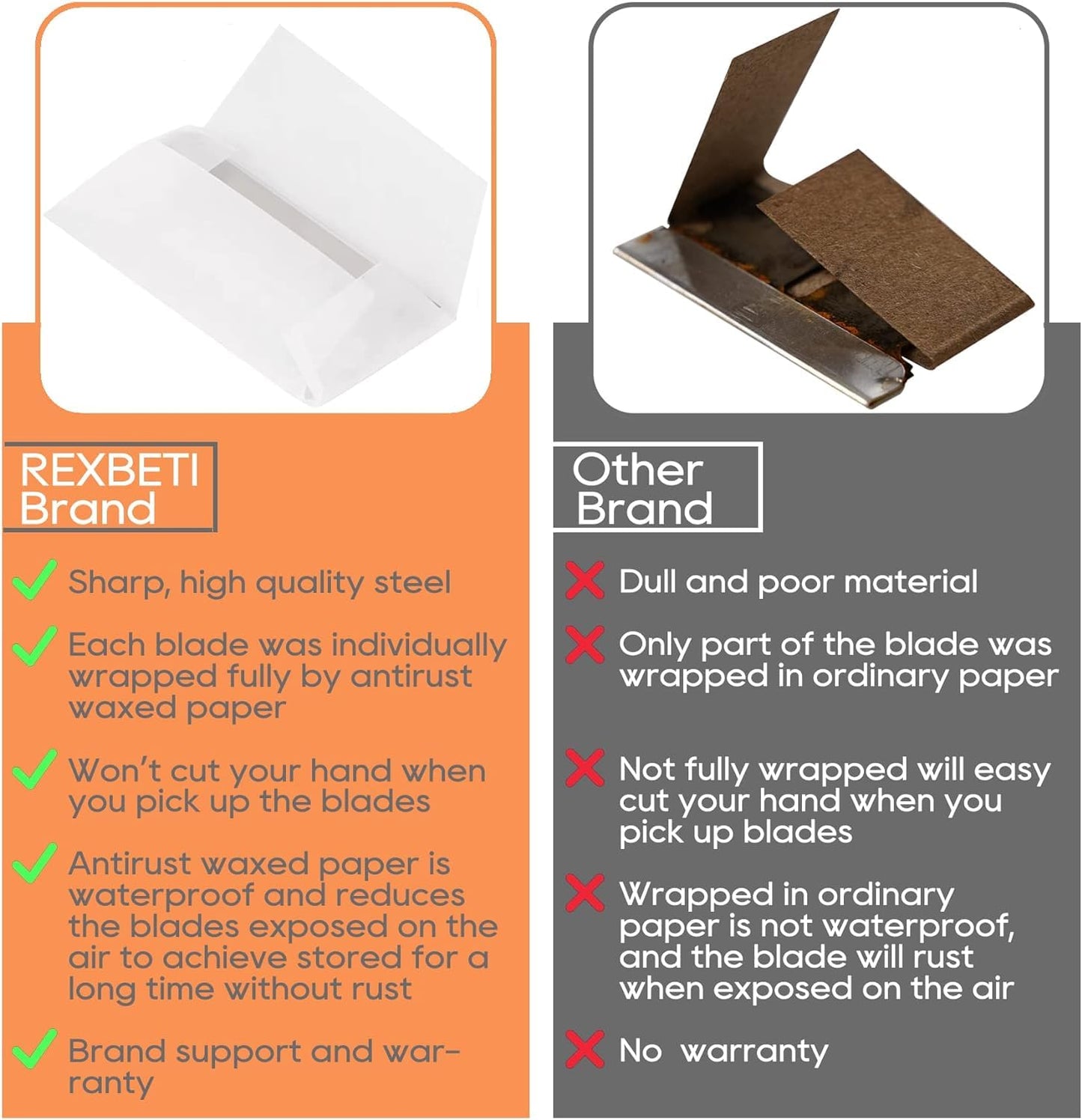 REXBETI 1000PCS Single Edge Razor Blades, Industrial Razor Blades, Box Cutter Replacement Blades, Glass Scraper Razor Blades