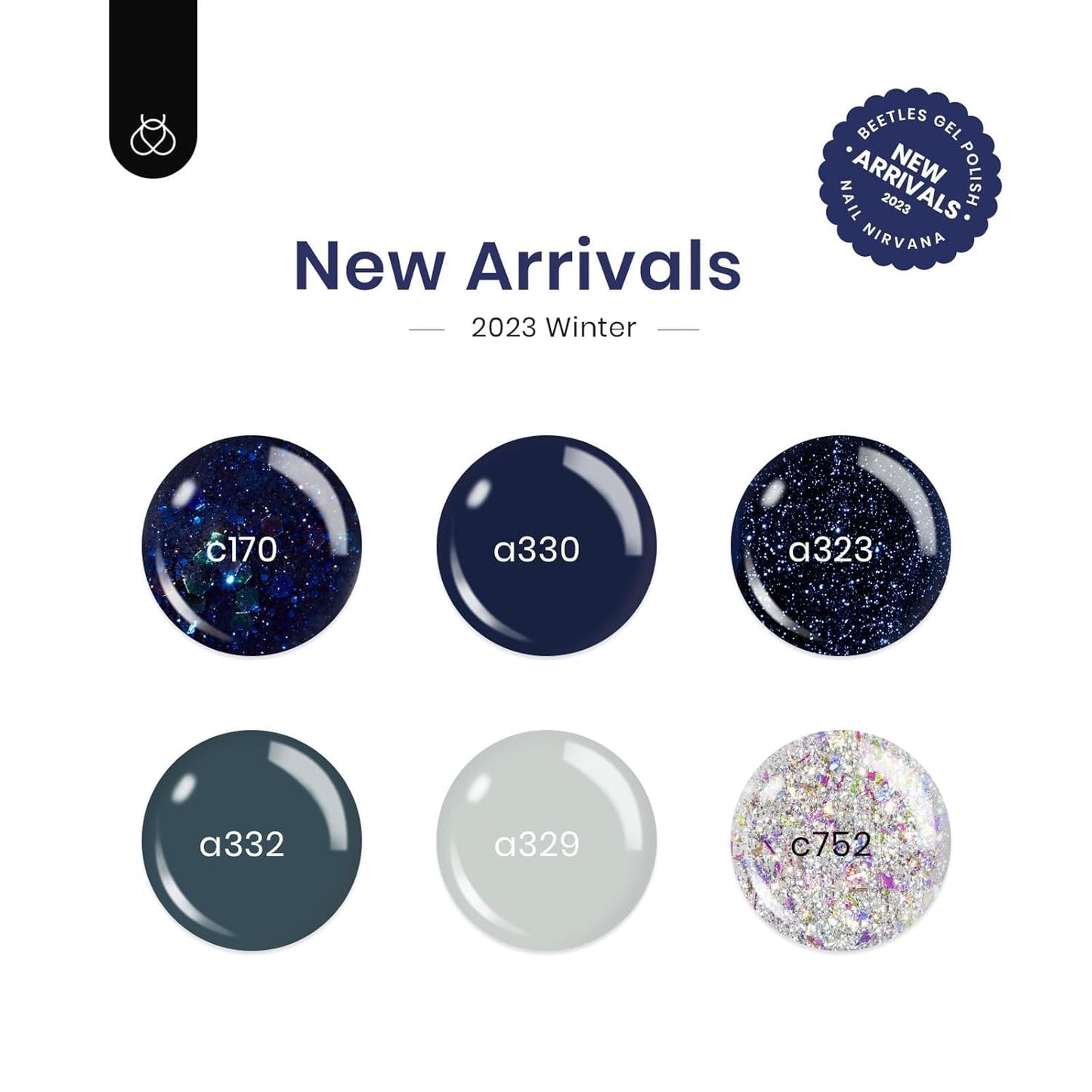 Beetles Blue Gel Polish Set, 6 Colors Glitter Dark Blue Sliver Gel Nail Polish Nail Art Design for Manicure Lovers DIY at Home