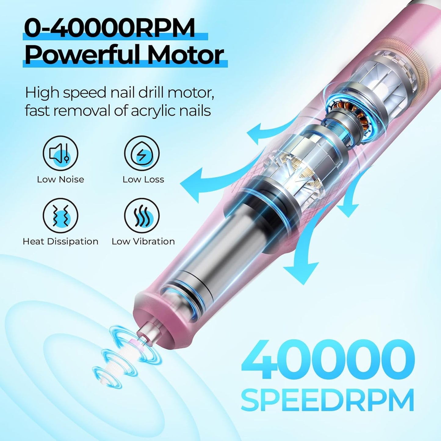 Electric Nail Drill Professional: Shiny 40000RPM Electric Nail File Kit E File Nail Drill Machine with LCD Display for Acrylic Gel, Manicure Pedicure Polishing Grinder for Salon Home, Diamond