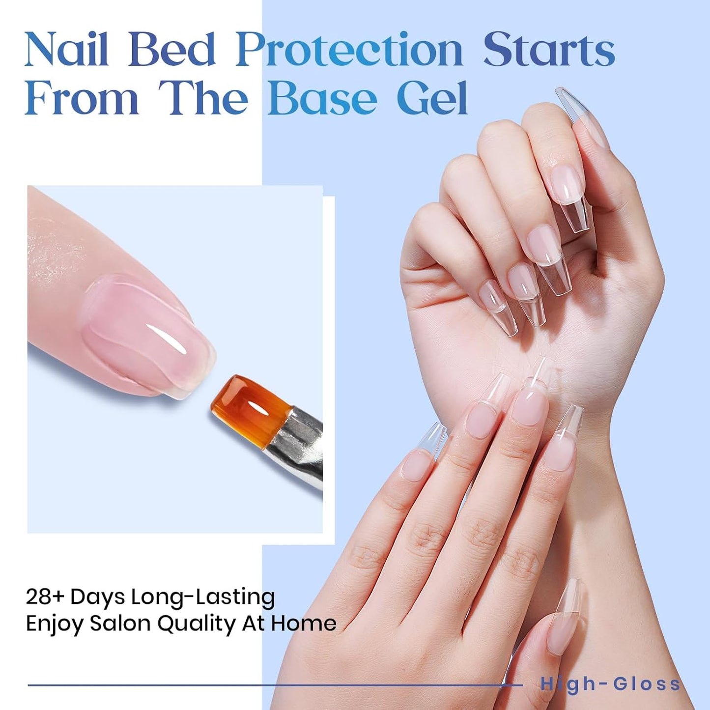 MIZHSE 100ML Base Coat for Gel Nail Polish, Super Large Capacity Base Coat Upgraded Formula Long-Lasting with Brush and Brush Cleaner Soak Off Nail Salon Home DIY