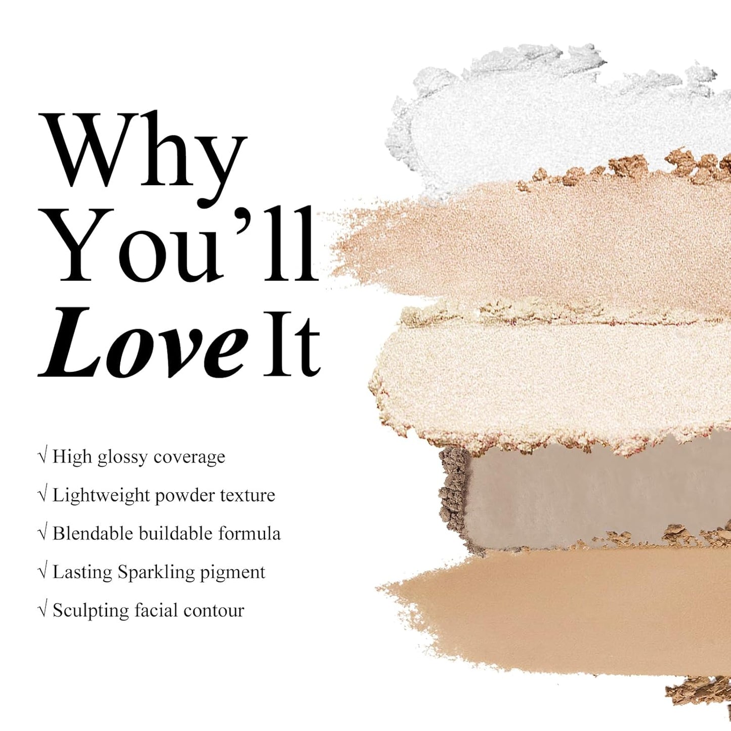 KYDA Highlighter Contour Palette Kit, Glossy Face Illuminator & Natural Matte Contour Bronzer, Lasting Glow Face Sculpting Contouring Makeup, Blendable Formula, Sun Glow & Taupe