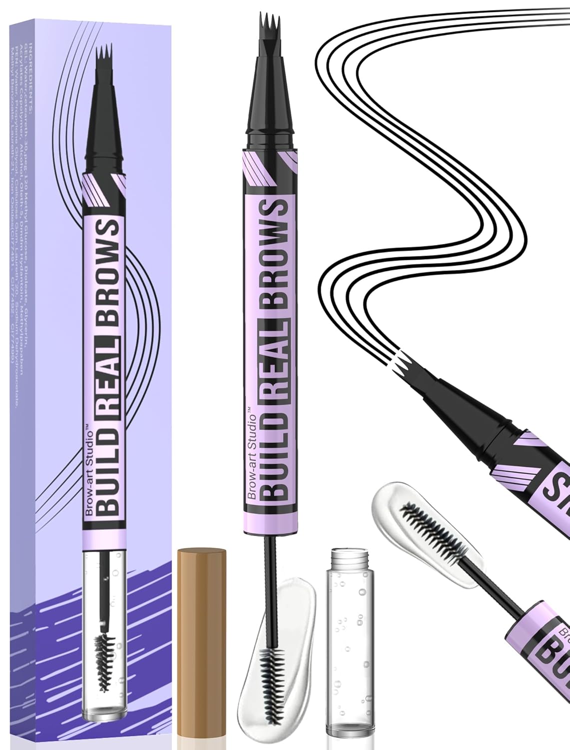 iMethod Eyebrow Pen and Eyebrow Gel - Eyebrow Pencils for Women with 4-Fork-Tip & Brow Gel Clear, Magical 2-in-1 Dual-Ended Brow Pen for Fuller-Looking Defined Brows, Stay All Day, Black