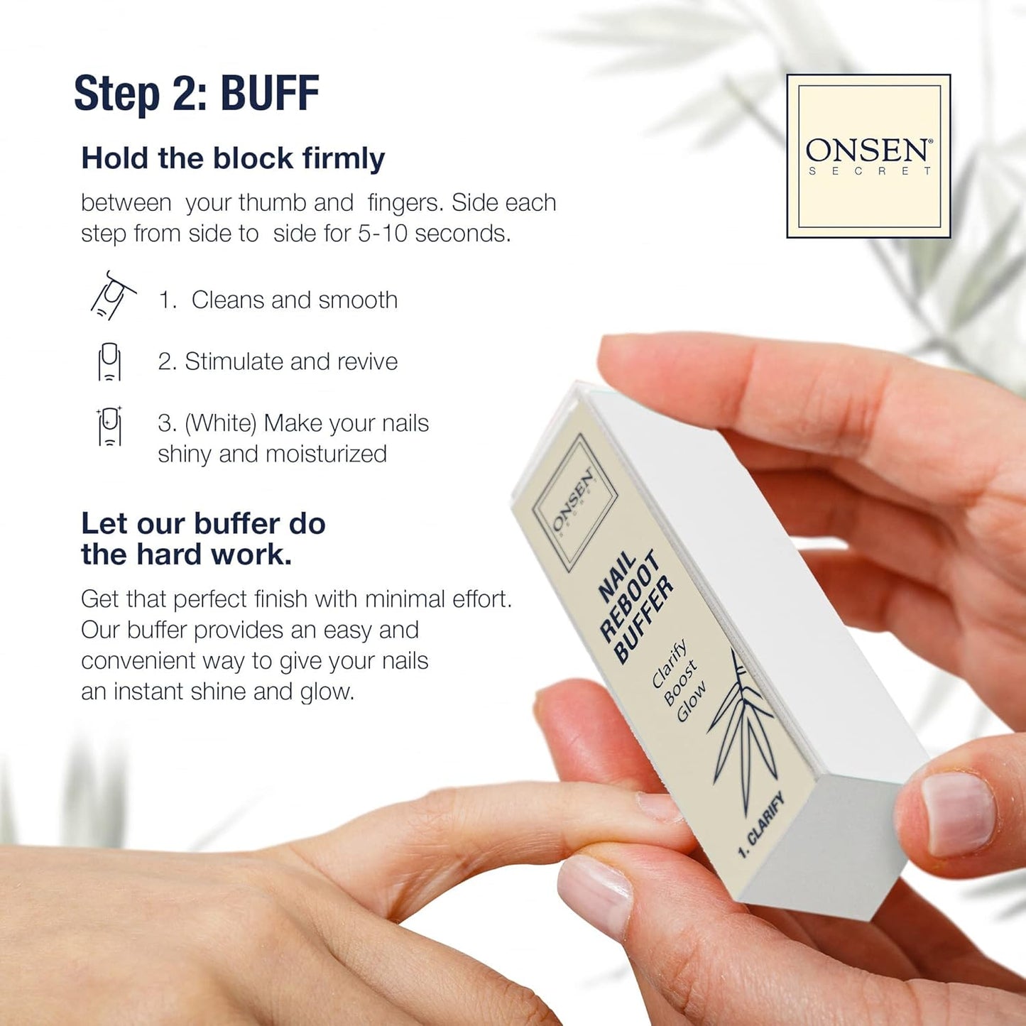 Onsen Secret Japanese Nail Reboot Cuticle Oil Kit | Buffer and Shine Kit w/ Professional File, 3-Way Buffer Block & Free Replacement Pads | Strengthening Combo for Healthy Nails, 1pk