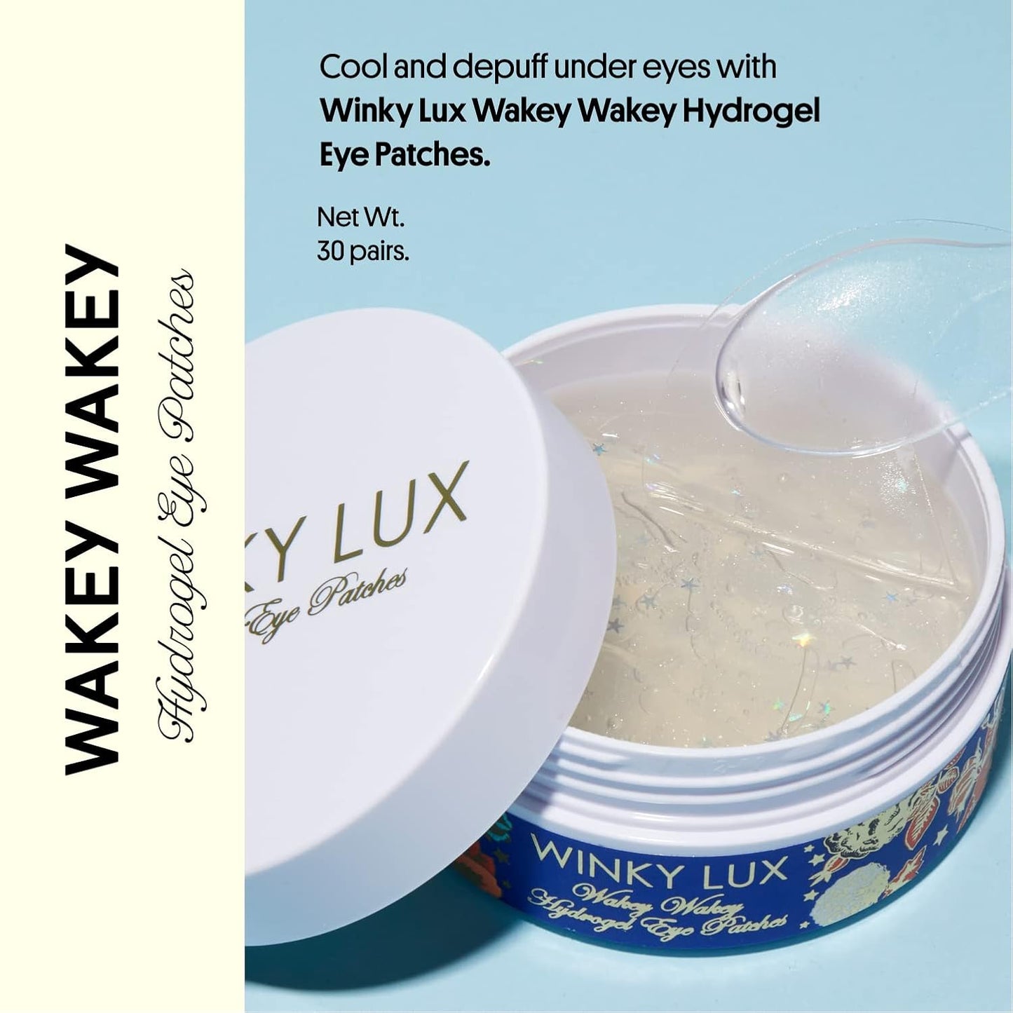 Winky Lux Wakey Wakey Hydrogel Eye Patches – Cooling Under Eye Patches for Puffiness, Dark Circles & Bags, Infused with Caffeine, Vitamin C & Hyaluronic Acid