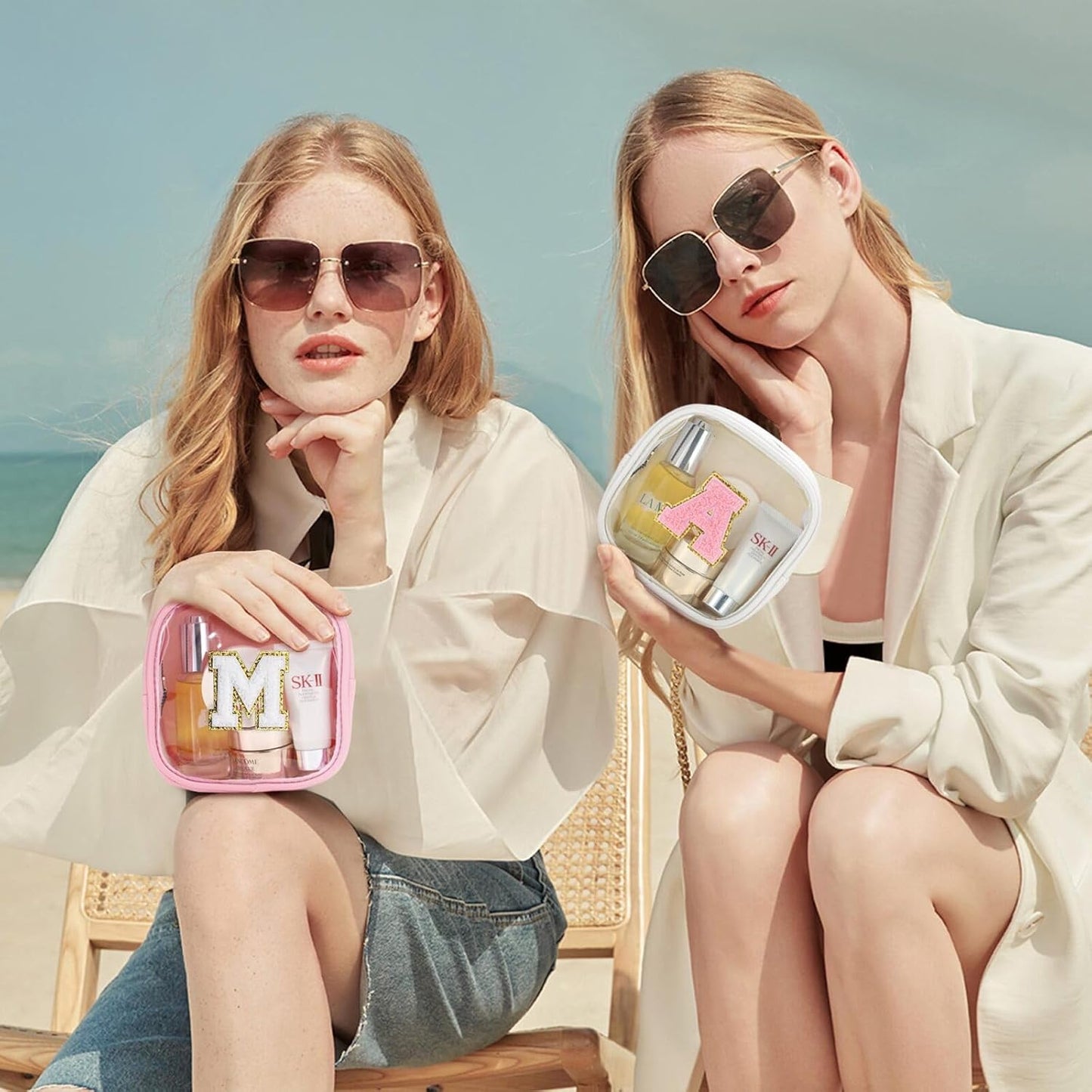 YOOLIFE Initial Make Up Bag Travel Toiletry Bag, Clear Makeup Bag Preppy Cosmetic Bags Organizer Travel Essentials Gifts for Women Teen Girlfriend Teacher Mom Birthday Mothers Day Gifts White H