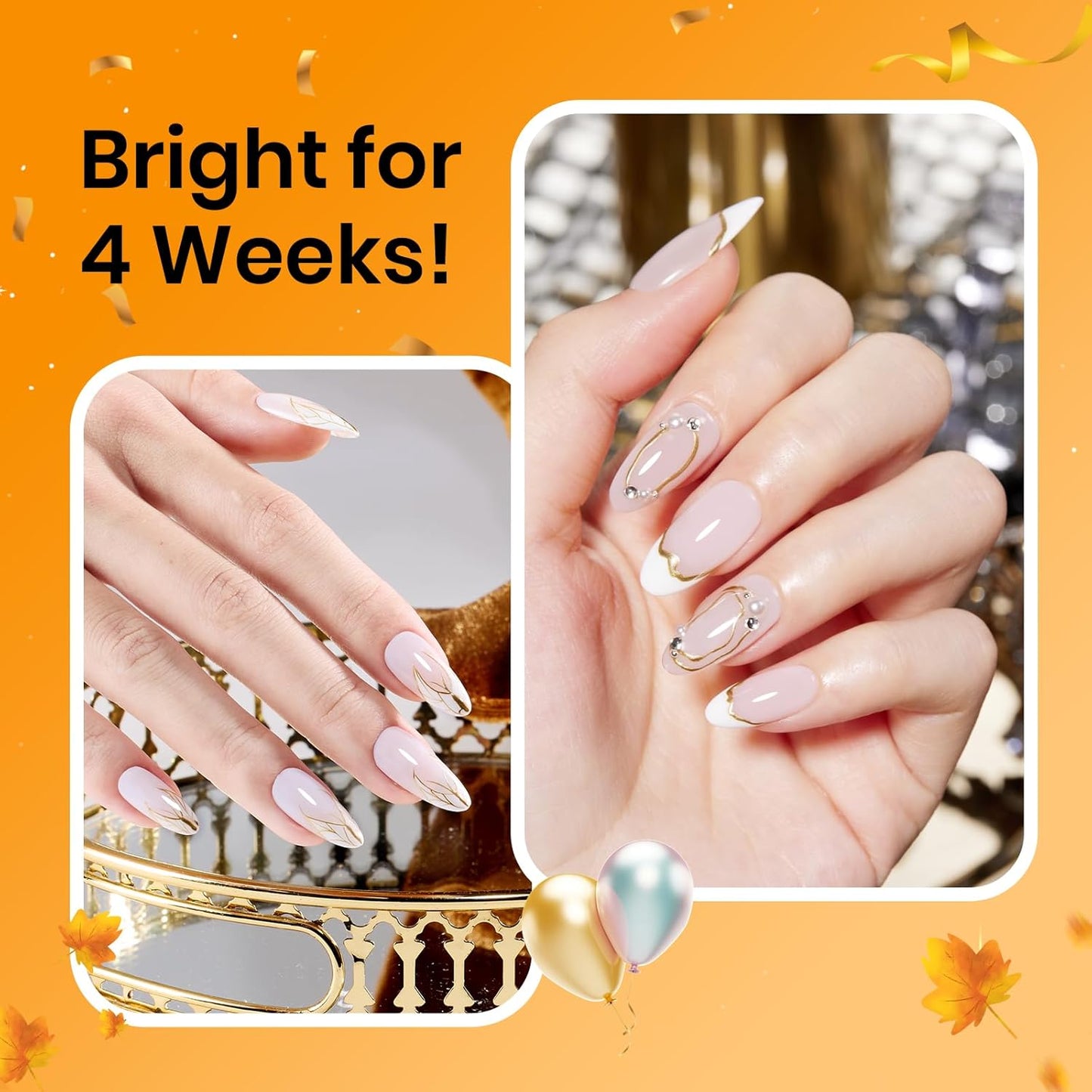 Beetles Metallic Gel Nail Polish Liner Set Silver Bronze Gold 2pcs Gel Liner Nail Art Chrome 3D High-Gloss Effect for Nail Paint Design with Thin Brush DIY French Manicure Curing Requires at Home