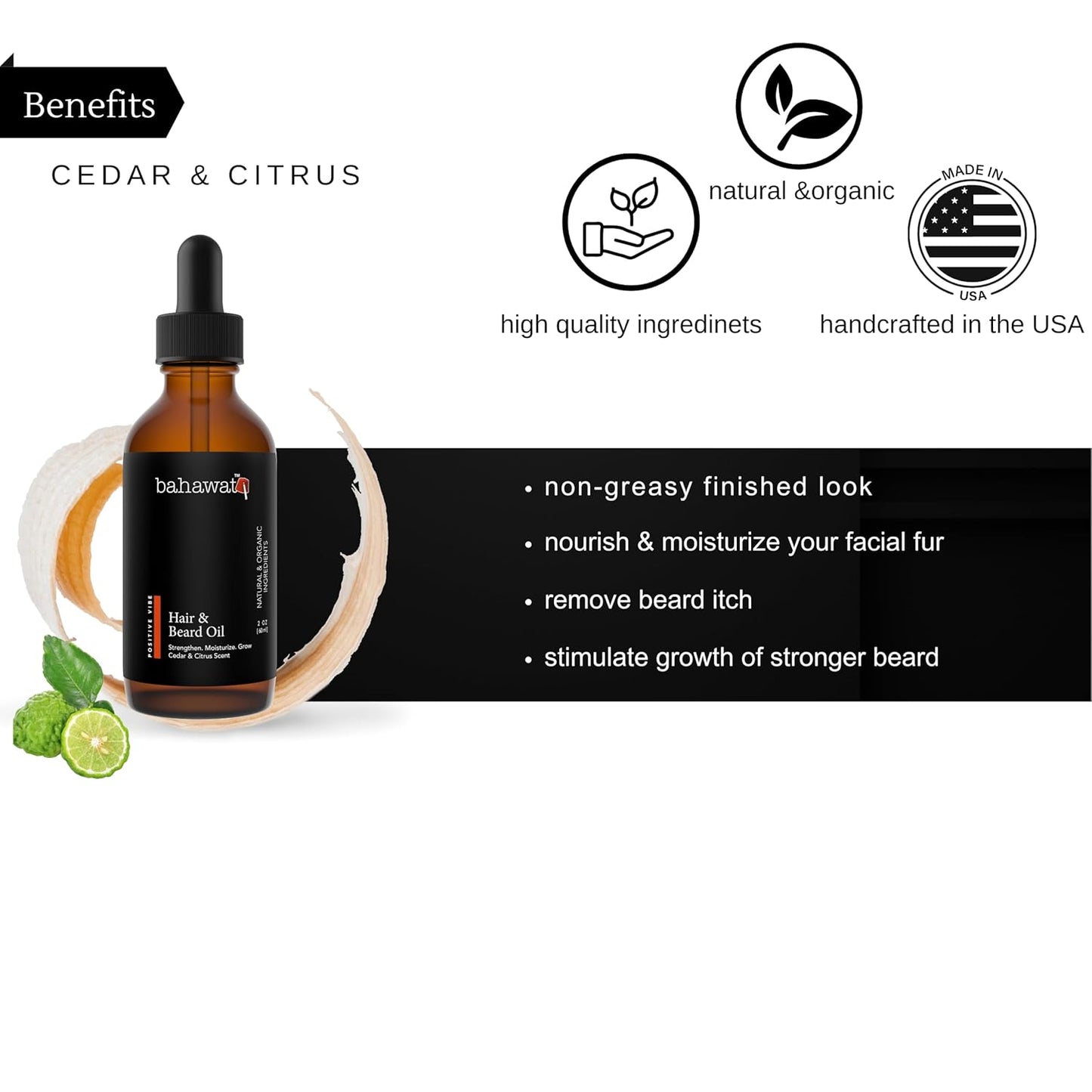 Premium Beard Oil Conditioner & Softener - Positive Vibe - 2 ounce - Beard Itch and Dry Skin Relief - Handcrafted from Natural Ingredients - Made in the USA