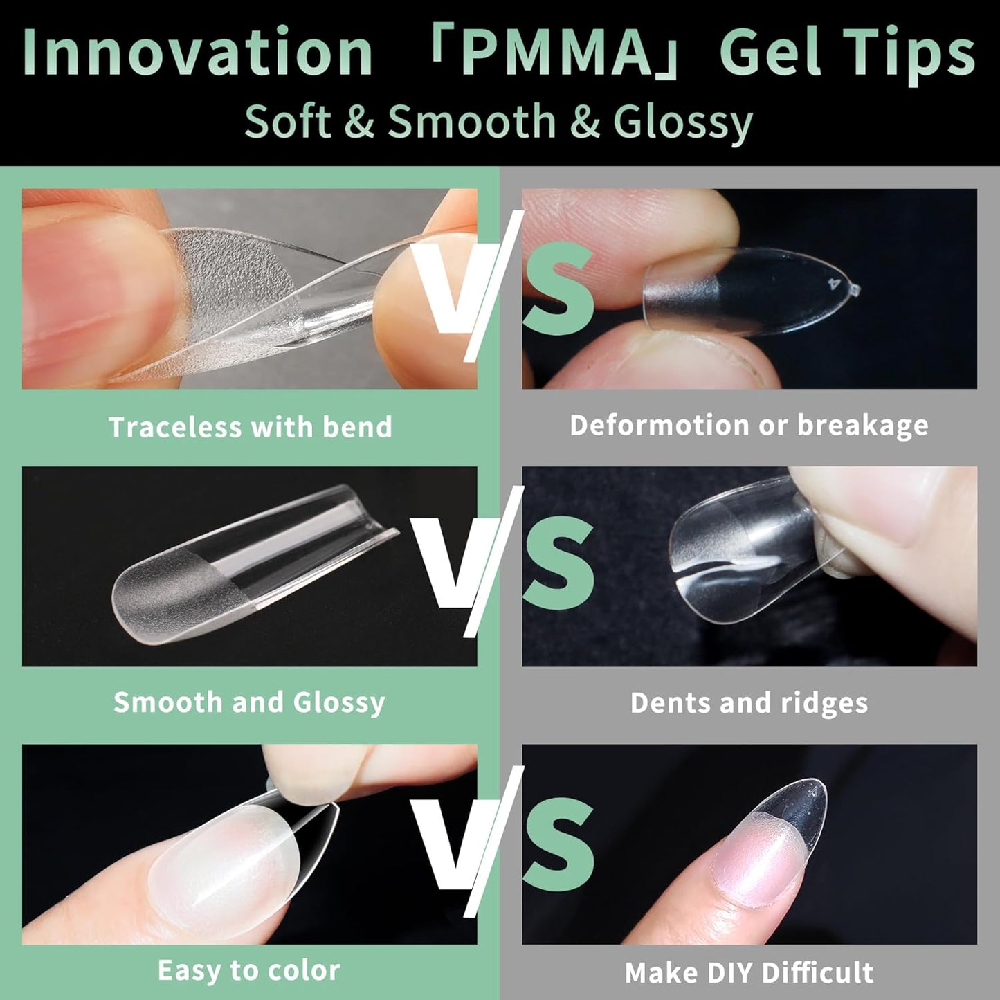 Long Square Nail Tips, 216pcs Acrylic Fake Nails Gel Nail Tips Soft, Full Cover Pre-Shaped Matte Clear Press on Nails for Extension, Diy at Home Manicure 10 Sizes