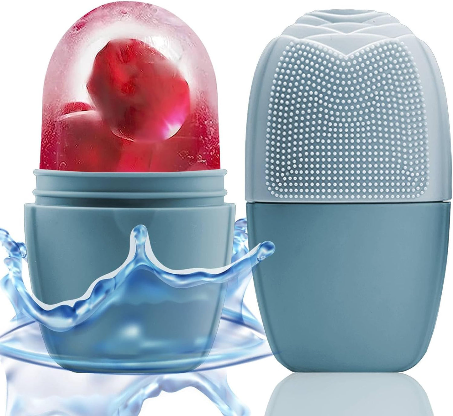 KOGITI Face Ice Roller & Mold - Beauty Facial Massage Tool for Puffiness Relief, Ice Cube Holder (Brush-Blue)