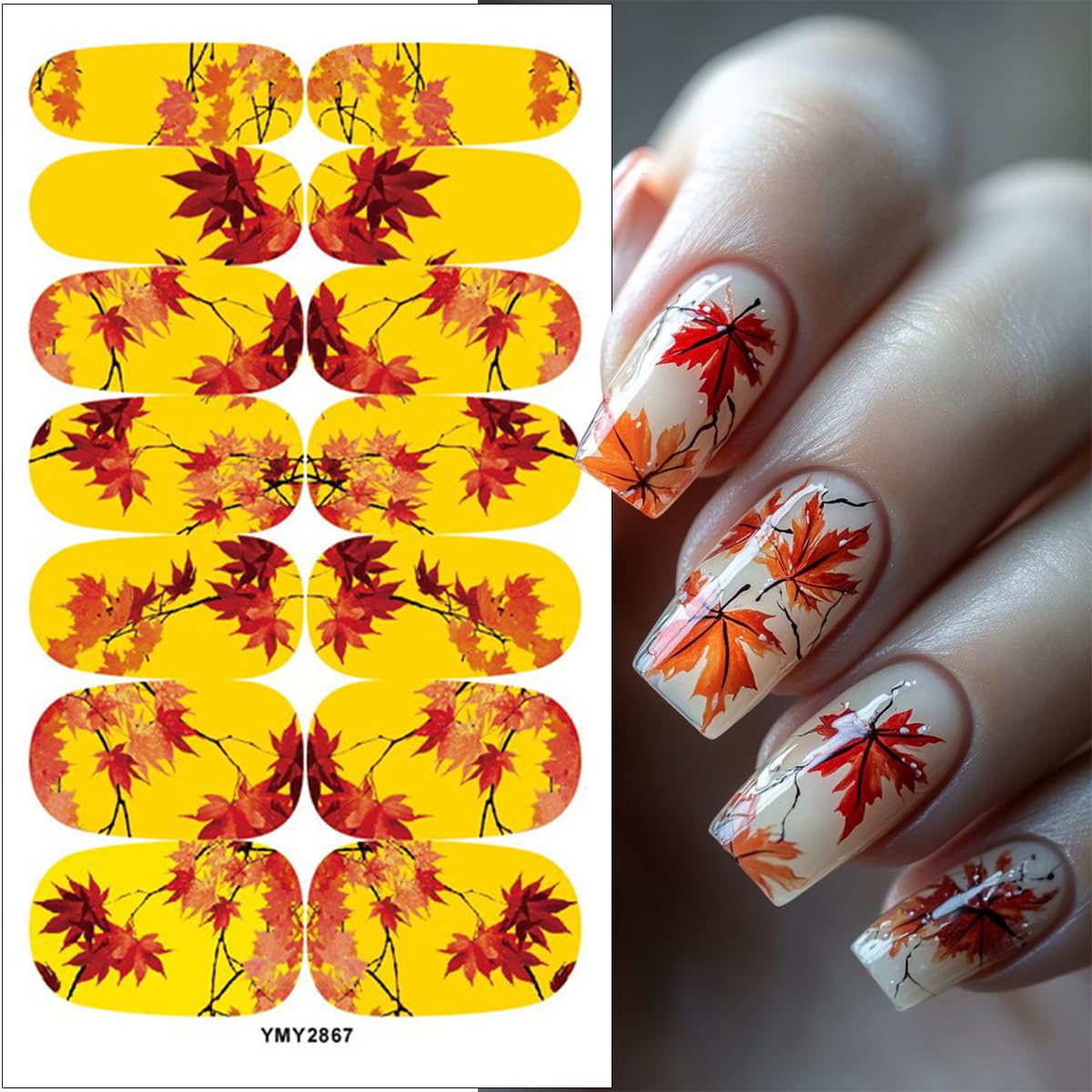 Autumn Maple Leaf Gel Nail Wraps - Thanksgiving Decals, 6 Sheets
