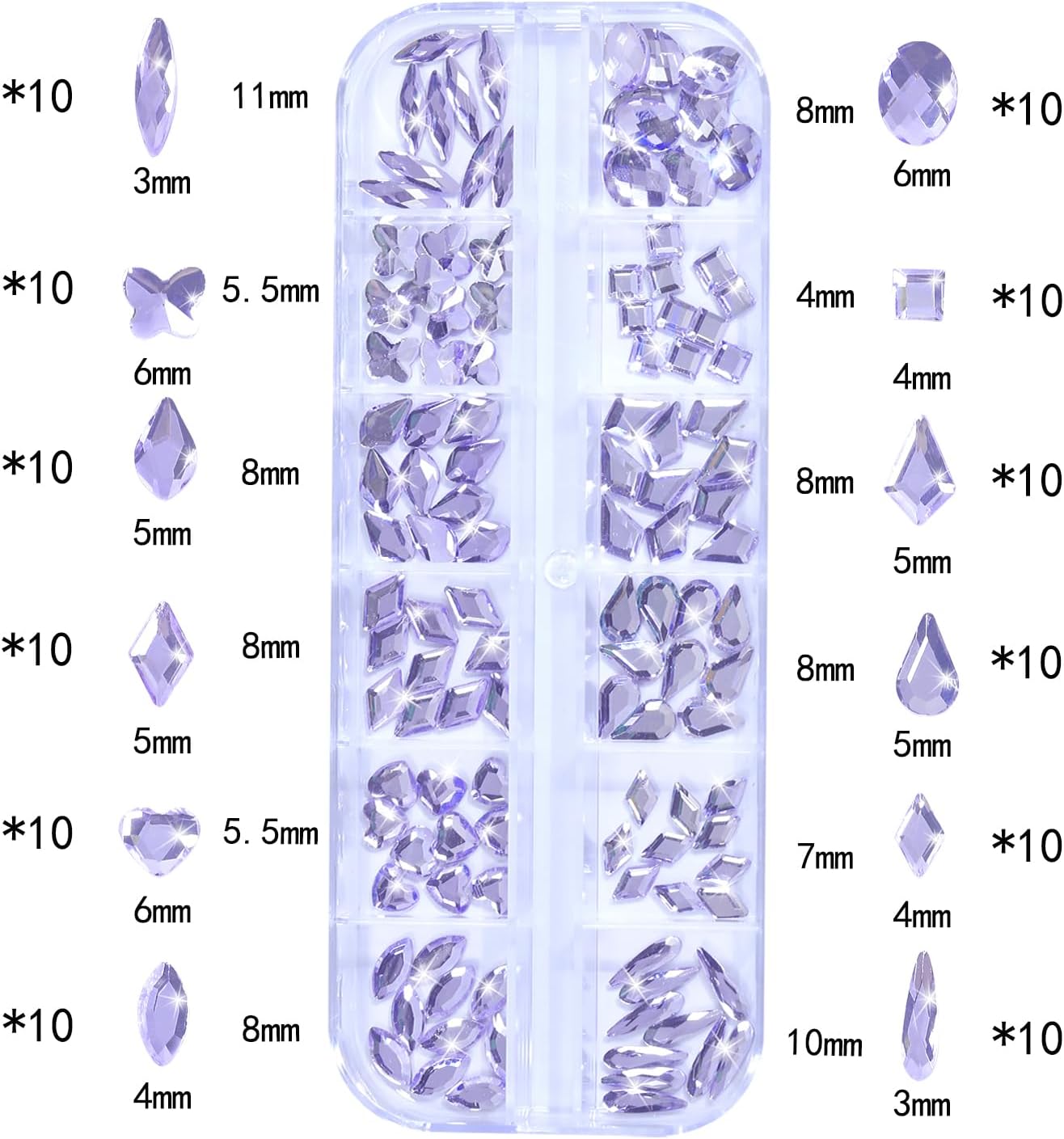 Nail Rhinestones - 3D Multi Shape Size, Flat Back, Crystals Manicure Rhinestones Charms, Light Purple Nail Gems, with Kit, for Nail Art, Bedazzling Acrylic Nails, DIY Decor