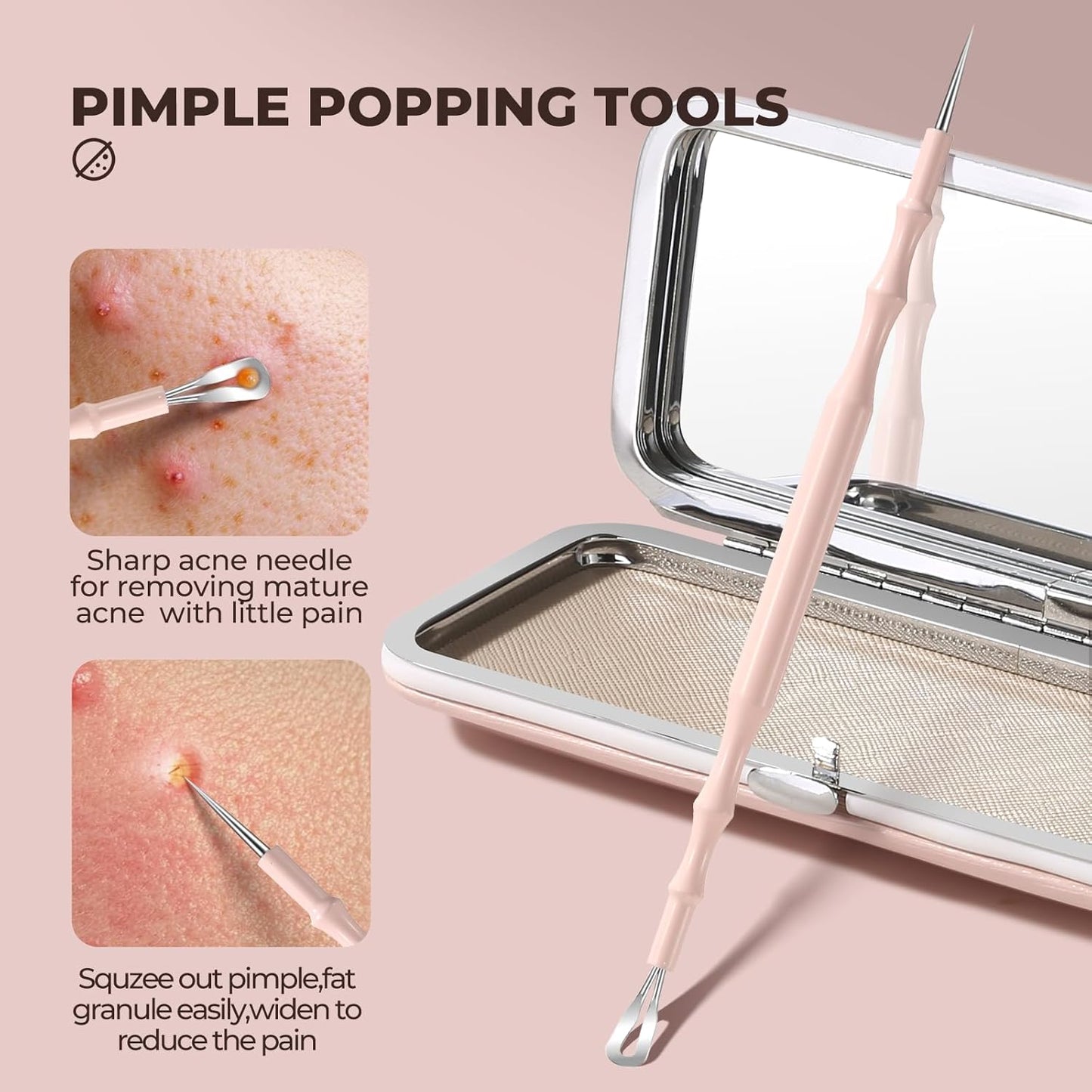 Professional Blackhead Tweezers, Stainless Steel Blackhead Remover Tools, Pimple Popper Tool Kit for Acne Whitehead Blemish, Pore Prep Tool