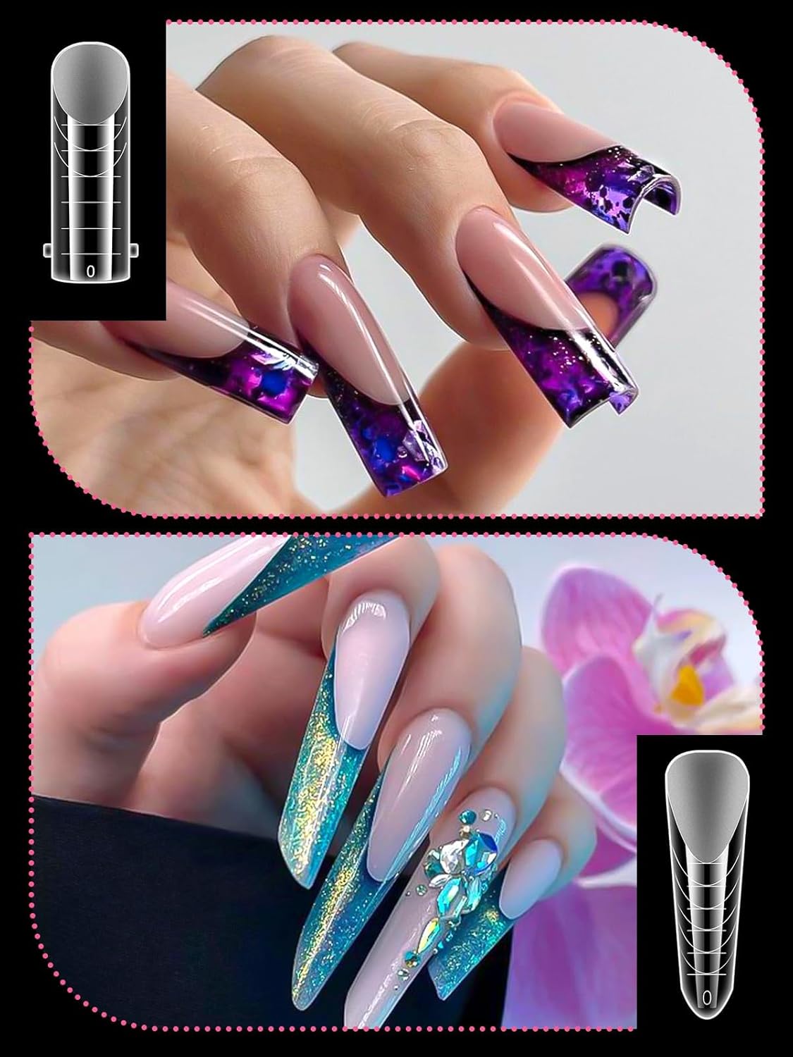 EBANKU Dual Forms for Poly Gel, 288PCS Poly Nail Gel Forms for French Nails, 96PCS Dual Forms Silicone Reusable Pads, 5PCS Nail Clips, Brush Pen Nail Files Buffer, Nail Extension Kit for Builder