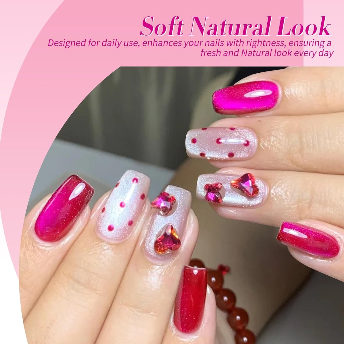 Born Pretty Gel Nail Polish Pink Series,Jelly Transparent Gel Polish, Cat Magnetic Eye,Holographic Glitter Hot Pink Nude Gel Polish for Salon Manicure and Nail Art DIY at Home 6 Colors