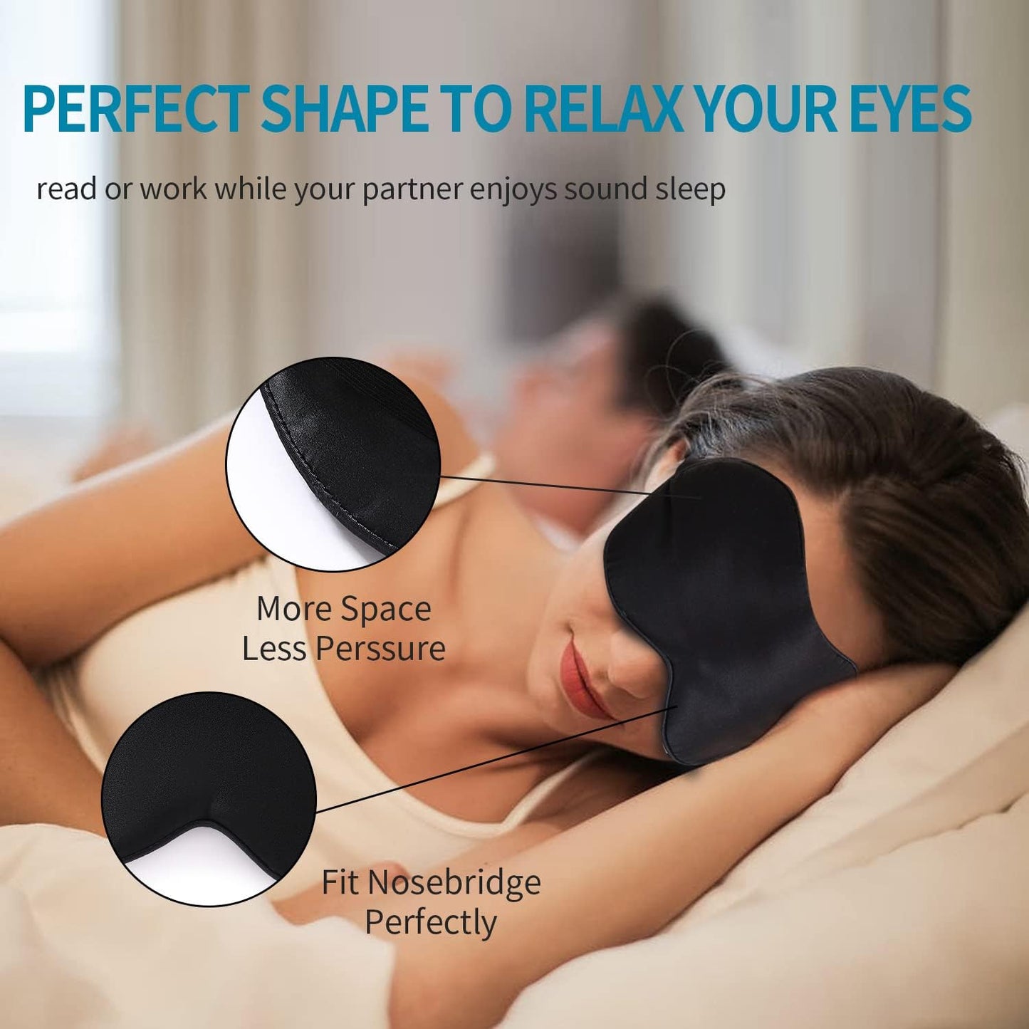 2-Pack 100% Real Natural Silk Eye Mask, Silk Sleeping Mask, Shade Puffy Eye Gift with Adjustable Straps, Sleep Eye Mask, SHJINJU Eye Mask Shade (Black and Light Grey)