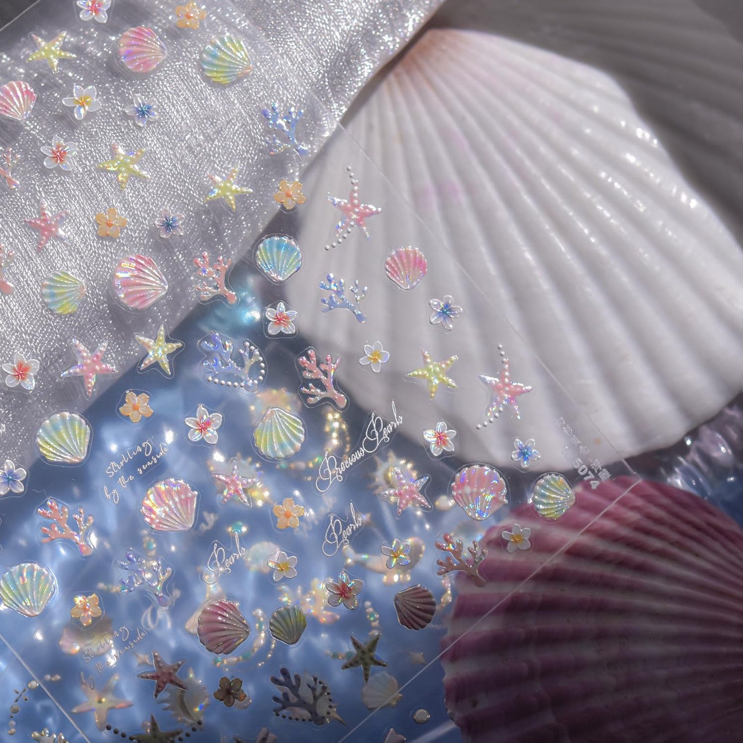 Starfish Nails Stickers Ocean Nail Art Decals Marine Organism with Design Summer Beach Nail Art Stickers for Women Girls Kid 5D Embossed Self Adhesive Manicure Supply Decoration