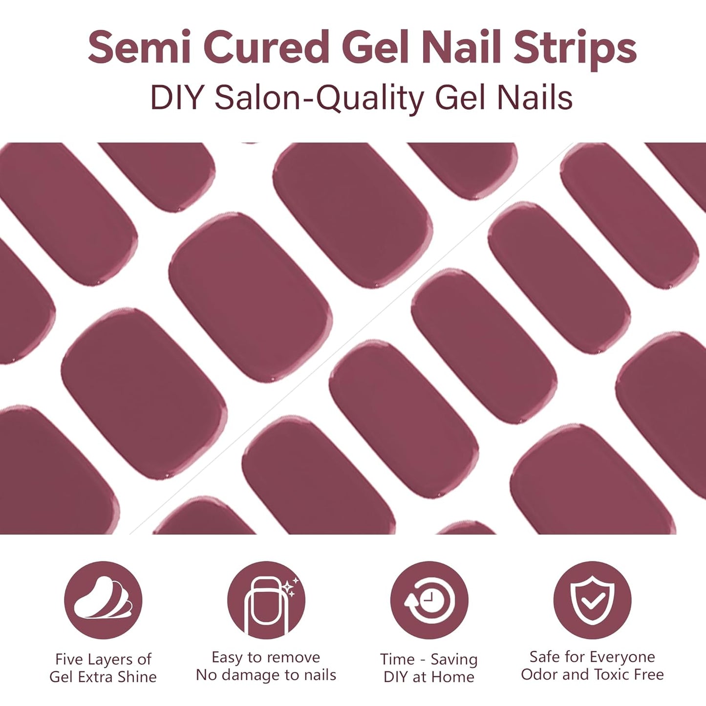 Semi Cured Gel Nail Strips-Salon Quality Semi-Cured Gel Press On Nails Stickers Perfect for Busy Women & Parents Works with Any UV/LED Lamps(Ochre)