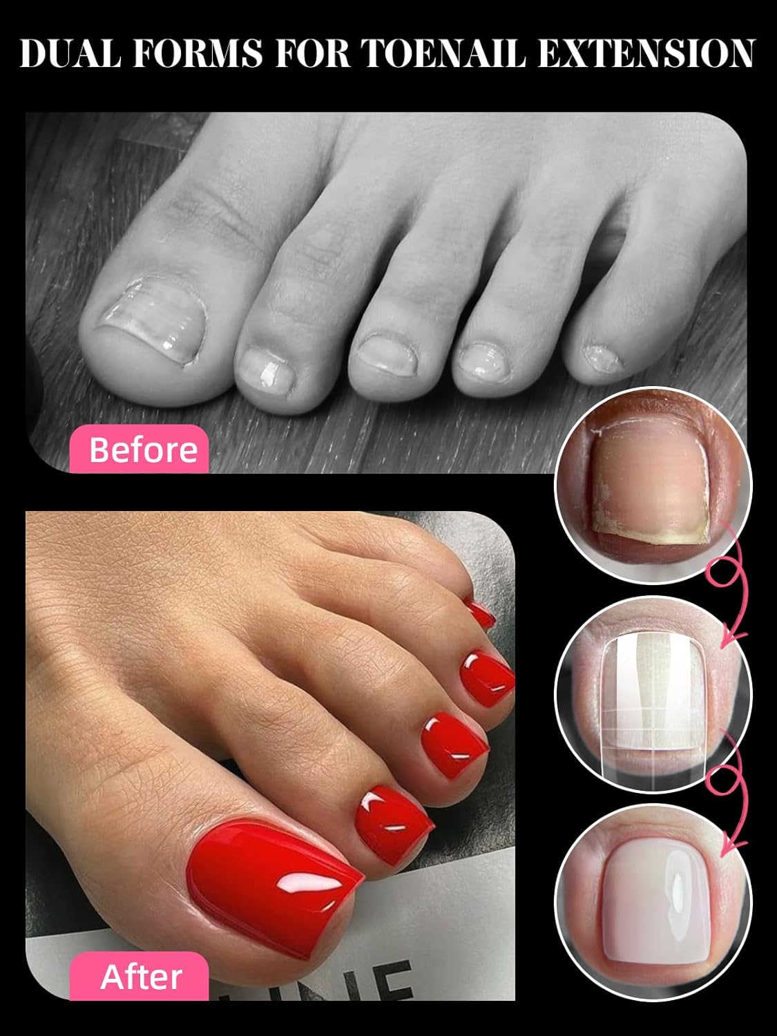 Poly Gel Toe Nail Form Set, EBANKU Reusable Toenails Dual Forms for Nail Extensions, Poly Gel Toe Nail Tips With Dual-Ended Brush, File and 5PCS Clips - 15 Sizes 150PCS