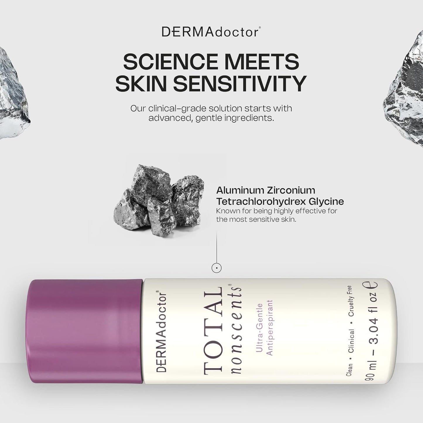 DERMAdoctor Total NonScents Ultra-Gentle Antiperspirant for Sensitive Skin. Unscented, Clinical Strength Antiperspirant for Men & Women; Hypoallergenic Roll On Deodorant - 3 oz