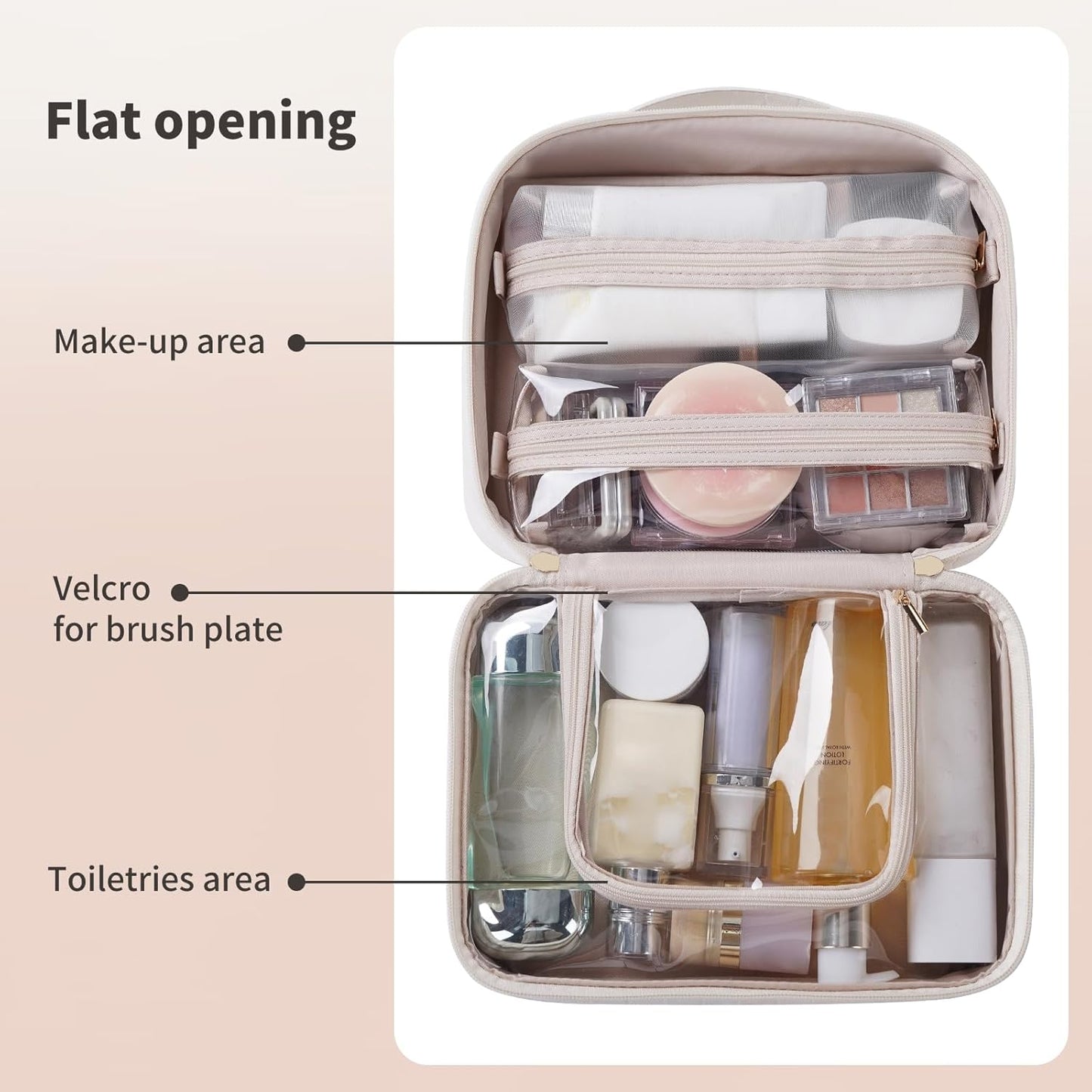 RIGHT AWAY Travel Toiletry Bag for Women, Waterproof Makeup Bag&Case, Portable Cosmetic Organizer Checkered Make up Bag for Full Sized Toiletries，Cosmetics and Travel-Size Accessories,White Checkered