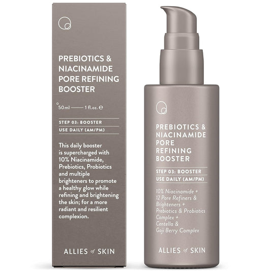 Allies of Skin Prebiotics & Niacinamide Pore Refining Booster: 10% Niacinamide, Goji Berry, Lysophosphatidic Acid. Pore Reducing Serum. Firms & Brightens. Strengthens Skin Barrier 1.7 oz / 50 ml