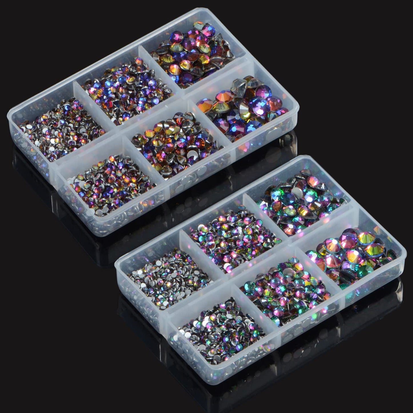 LPBeads 6000 Pieces Blue Volcano and Green Volcano Non Hotfix Rhinestones 6 Sizes Round Crystal Glass Flat Back Rhinestones with Tweezers and Picking Pen for Nail Art Crafts Clothes Bags DIY