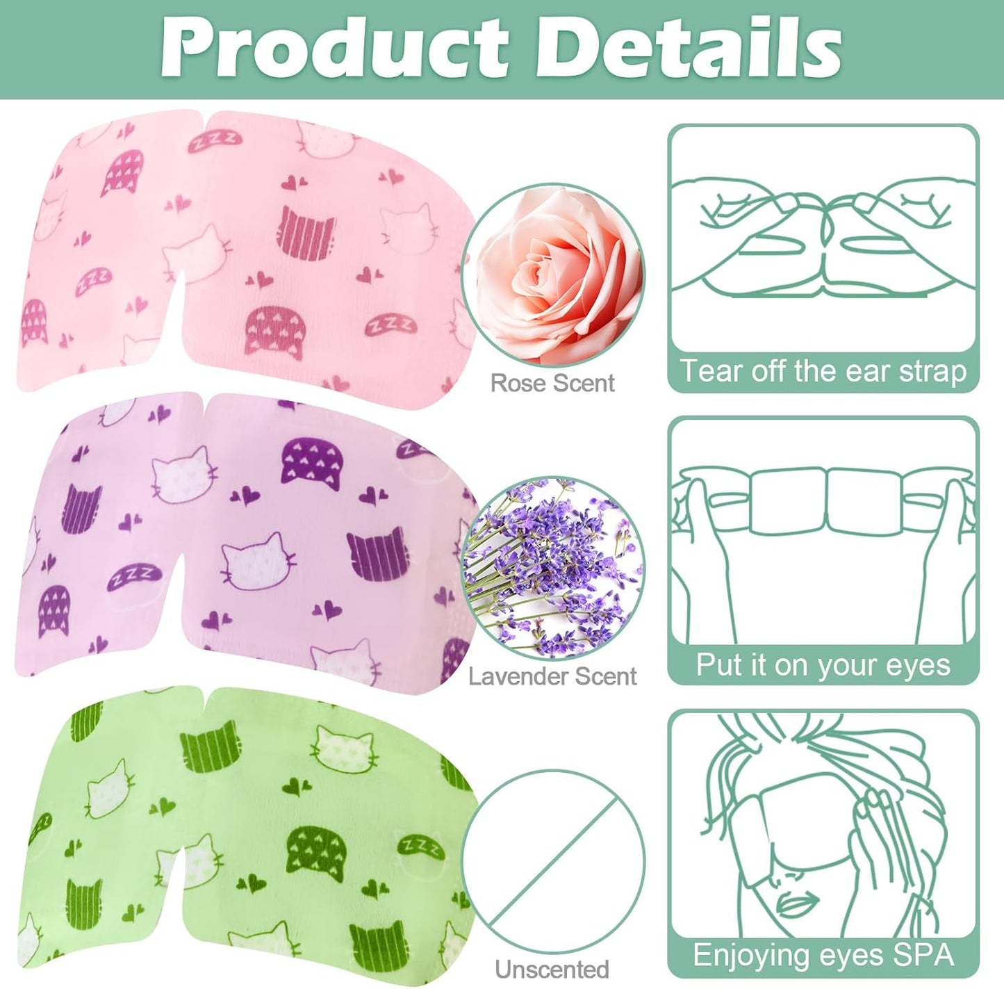 48 Pack Steam Eye Mask Disposable Heated Eye Mask for Dry Eyes Self Heating Eye Mask Warm Eye Compress Lavender Unscented Rose for Eye Fatigue Relief Women Men Travel Sleep Spa Gift