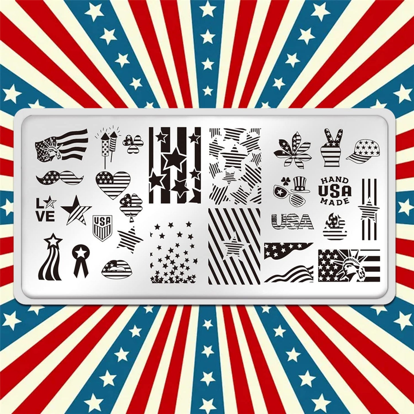 4th of July Nail Art Stamping Plates American Flag Designs Nail Stamp Templates DIY Stainless Steel Star Nail Image Polish Template Manicure Accessories for Women and Girls
