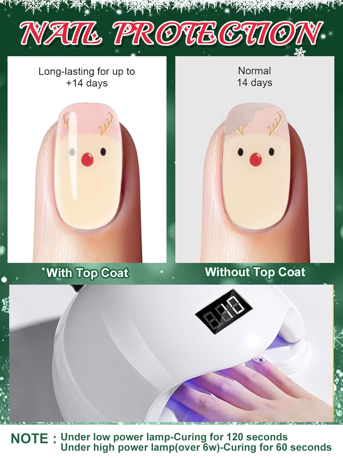 EBANKU 24PCS Christmas Semi-Cured Gel Nail Strips, Christmas Elk TreeAdhesive Gel Nail Art Sticker, Waterproof Gel Nail Wrap Stickers with Nail File and Stick