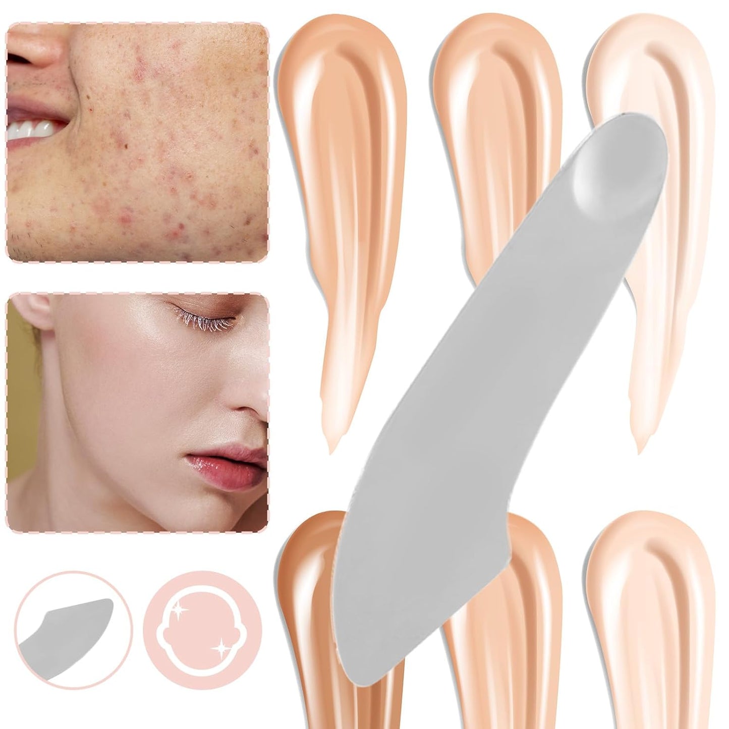 3PCS Makeup Mixing Palette Tool with Make up Spatula, Professional Stainless Steel Makeup Palette Tray Foundation Spatula for Women Girl Facial Cosmetic Nail Art Pigment Blending Tool