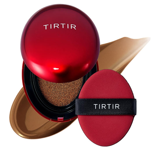 TIRTIR Mask Fit Red Cushion Foundation | Full coverage, Weightless, Skin fit, Satin Glow Finish, Korean Makeup BB Foundation, beauty, Tattoo cover up, Buildable (#45W Chestnut, 0.63 Fl Oz)