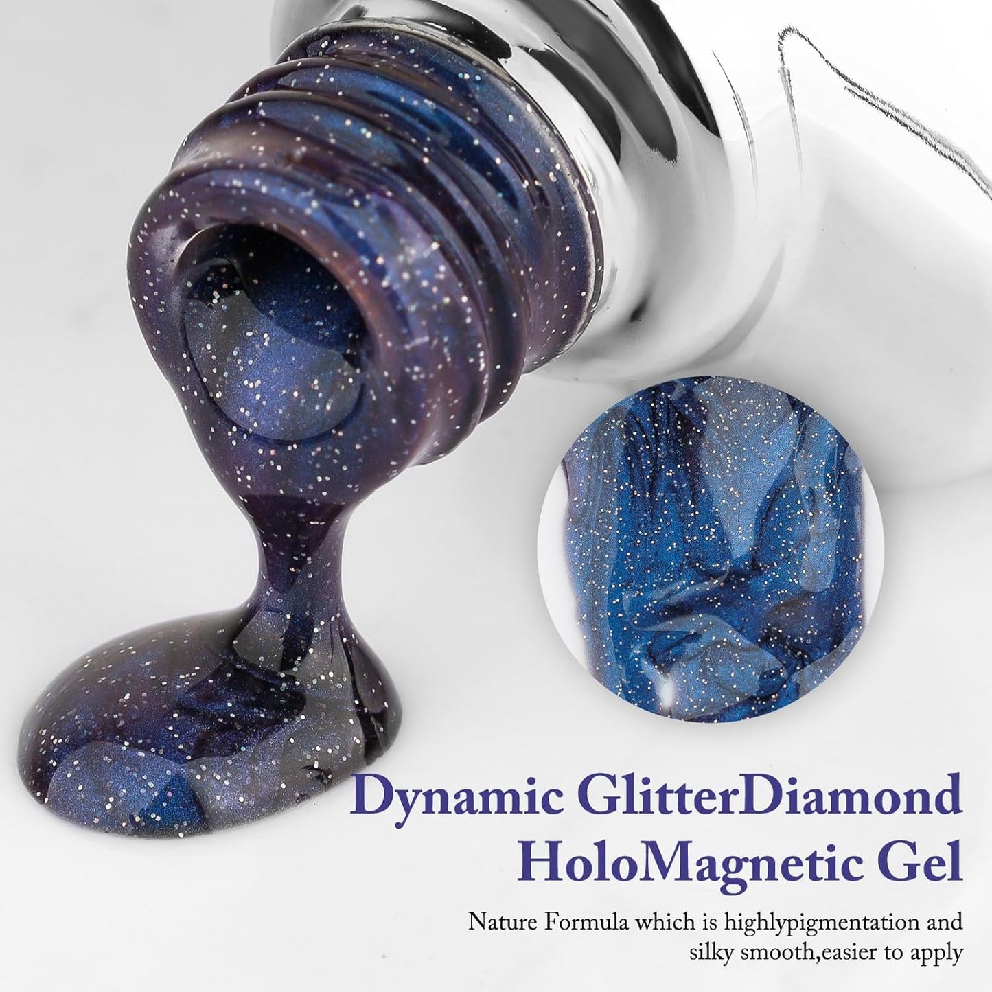 Crushed Diamond Cat Eye Gel Nail Polish with Magnet Stick, 15ml Holographic Glitter Gel, Ideal for DIY Nail Art, Lavender Luminance