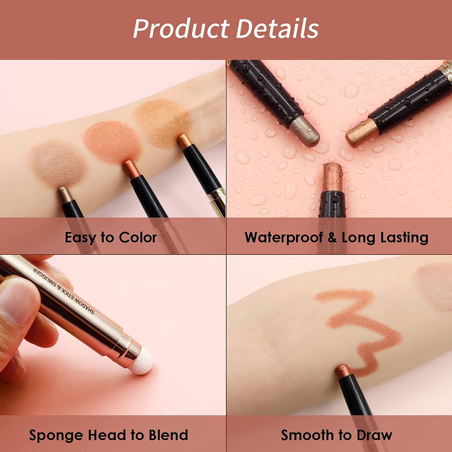 Eyeshadow Stick Smooth Cream Shadow Pencil Long Lasting Waterproof Eye Shadow Pen Highlighter Stick Makeup Hypoallergenic Multi-Dimensional Eyes Look (Champagne Shimmer #04)
