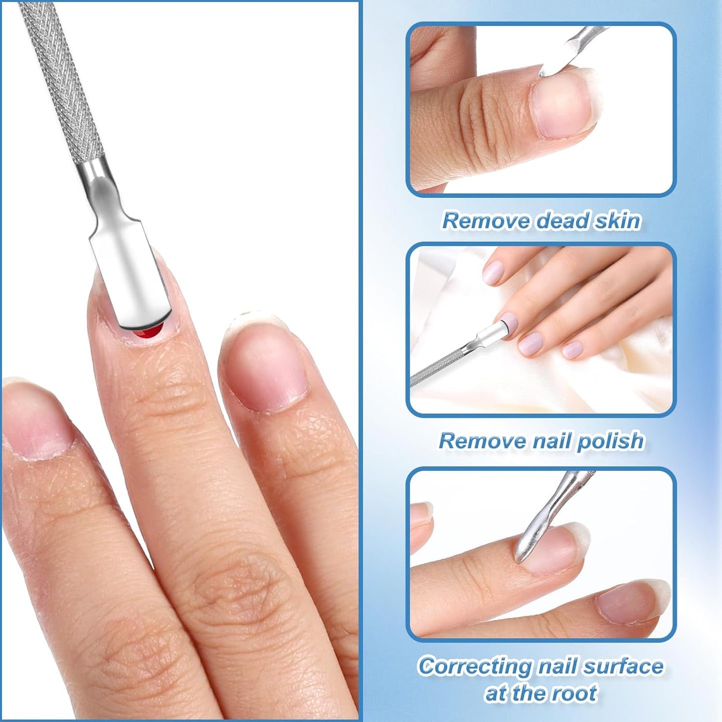 5 Pcs Dual Head Cuticle Pushers,Metal Cuticle Pusher and Scraper Stainless Steel Nail Scraper Nail Cleaner Tool Care Tool for Professional Salon & Home Manicure