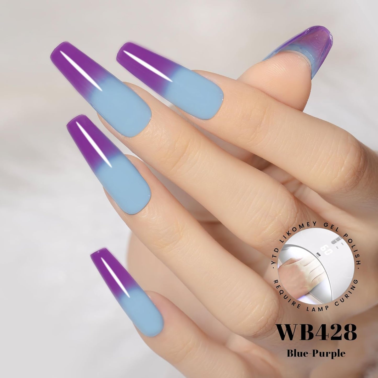 YTD Likomey Color Changing Gel Nail Polish,15ml Blue to Purple Mood Temperature Change Colors UV Nail Gel,Fall Winter Thermal Ombre Manicure Varnish,WB428