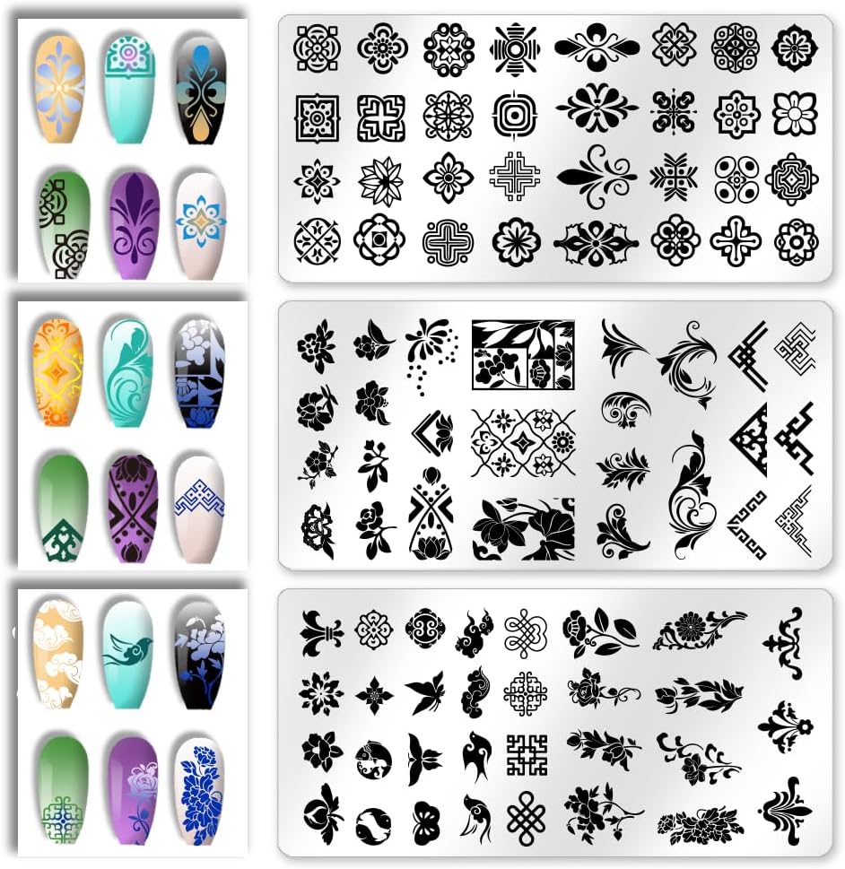 3Pcs Geometric Nail Stamping Templates Celadon French Tip Nail Art Stamp Plates Image Plate Stainless Steel DIY Reusable Tools for Manicure Printing