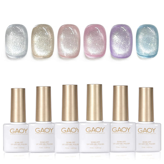 GAOY Cat Eye Gel Nail Polish Set with Magnet for Silver Blue Pink Glitter Holographic Cat Eye, Salon Gel Manicure and Nail Art DIY at Home, Spring Breeze