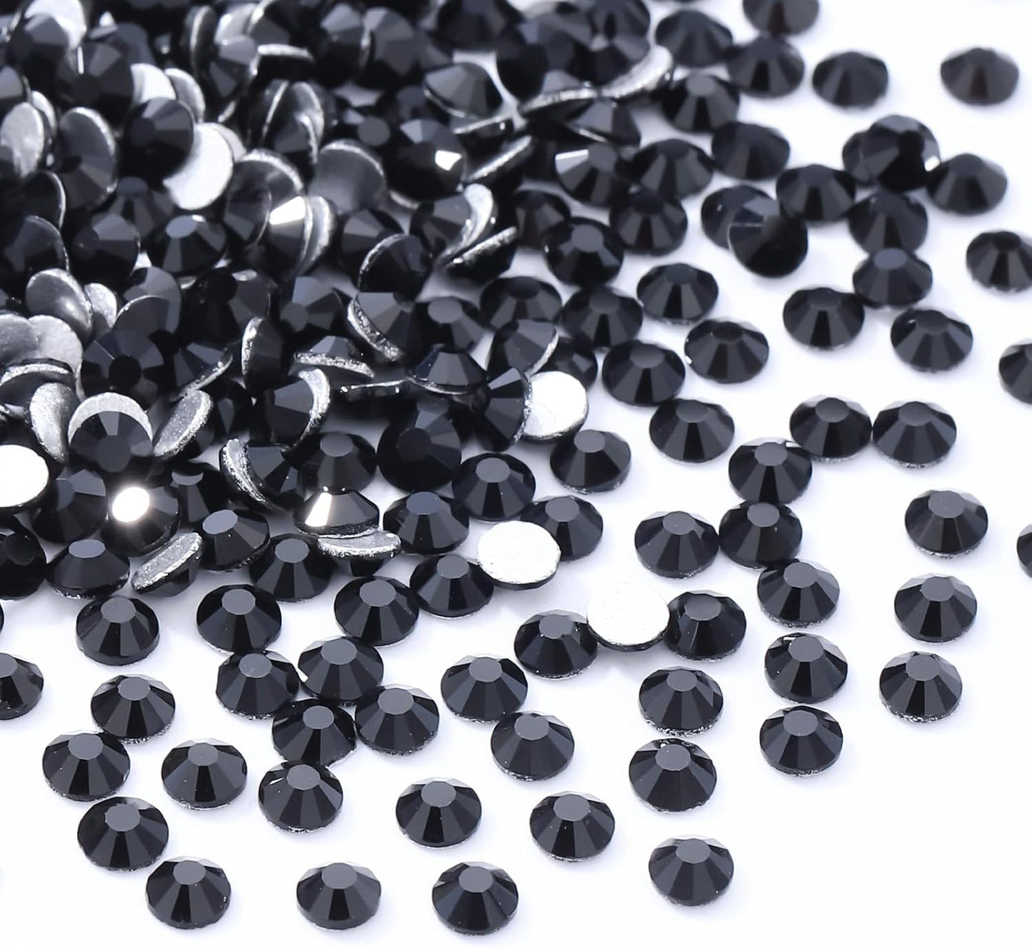 Black Flatback Rhinestones, Glass Rhinestones for Nail Art and Craft, Glue Fix, Loose Crystal Gemstones(Black, SS4, 1440pcs, 1.5-1.7mm)