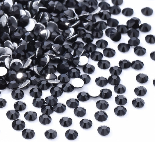 Black Flatback Rhinestones, Glass Rhinestones for Nail Art and Craft, Glue Fix, Loose Crystal Gemstones(Black, SS6, 1440pcs, 1.9-2.0mm)