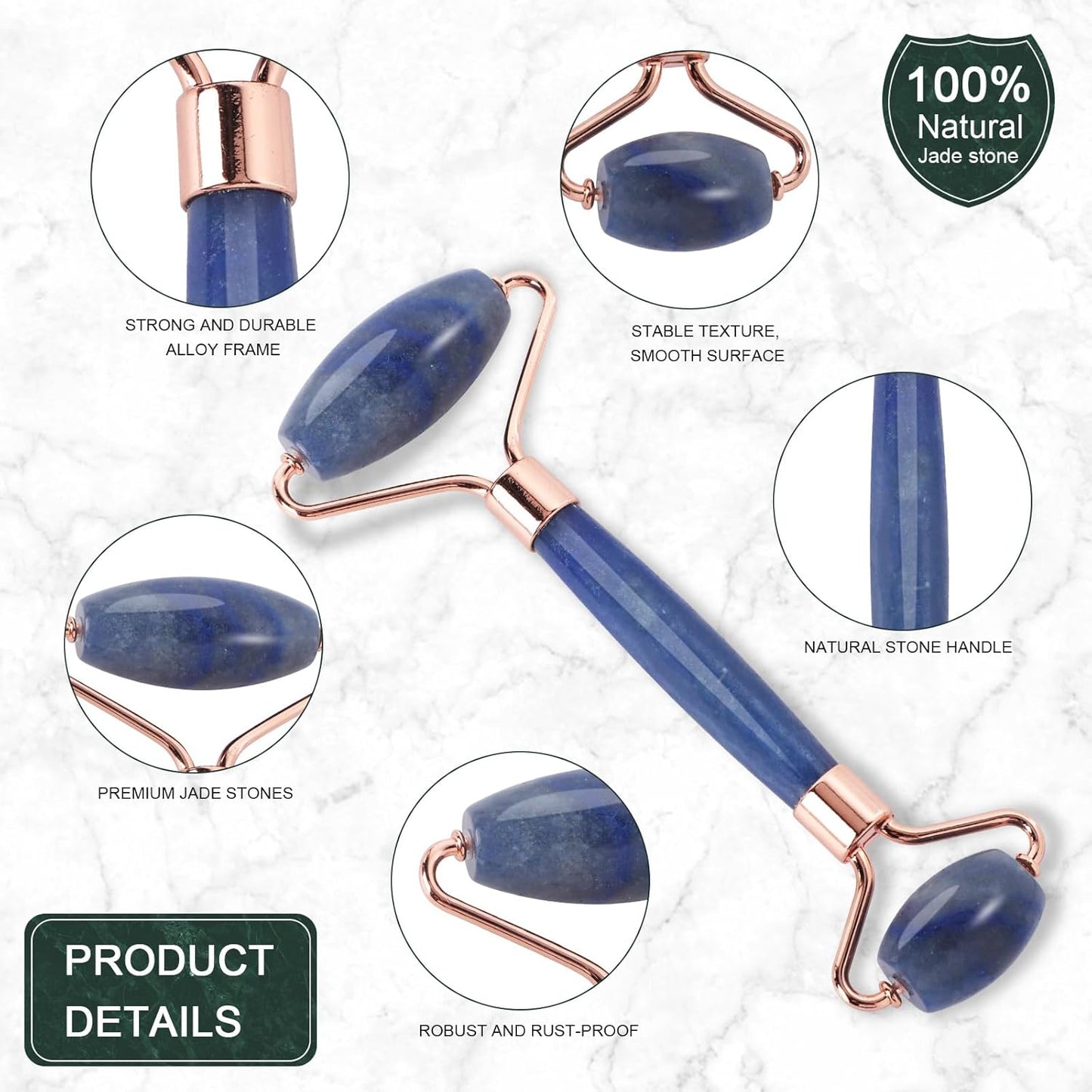 Jade Roller for Face, Facial Roller Massager Skin Care Tool, Gua Sha Facial Tools for Face, Neck, Eyes, Reduce Puffiness of The Skin(Blue)