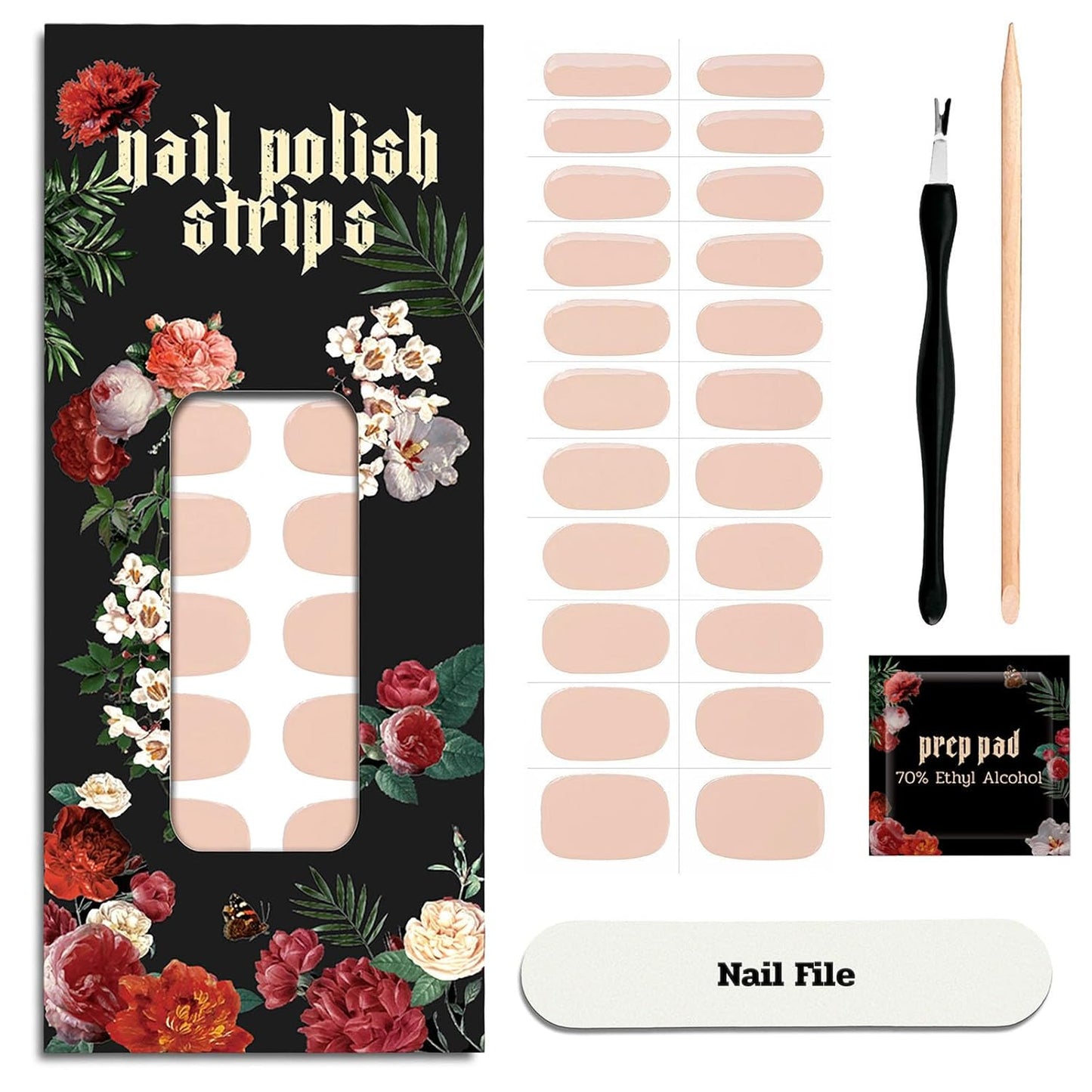 Nail Polish Strips - 22 Pcs Salon Quality Gel Nail Stickers - Long Lasting Wraps (Light Chestnut Brown)