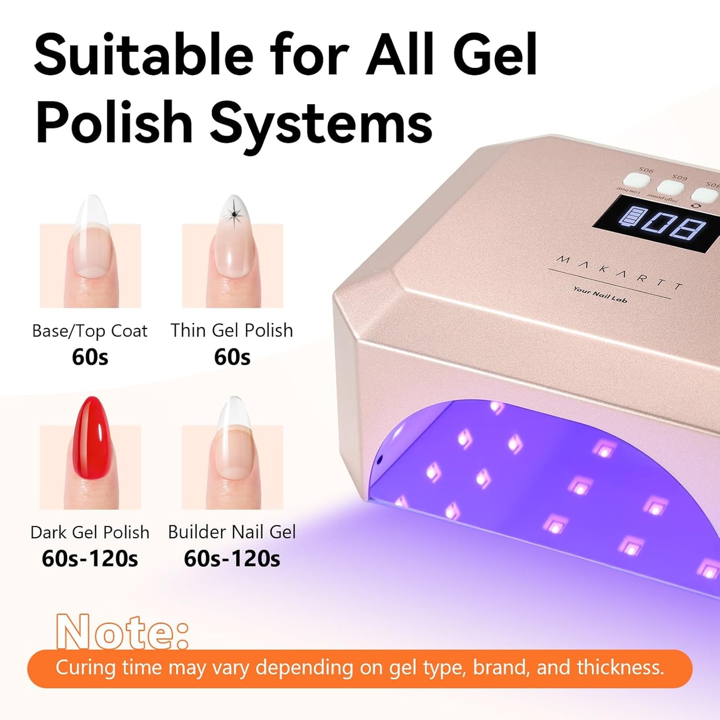 Makartt UV LED Nail Lamp for Gel Nails – Rechargeable Aurora 30W Nail Light with 39 LEDs, Large Space 2600mAh Battery 4 Timers & Auto Sensor Fast Curing Cordless Nail Lamp for Salon(Rose Pink)